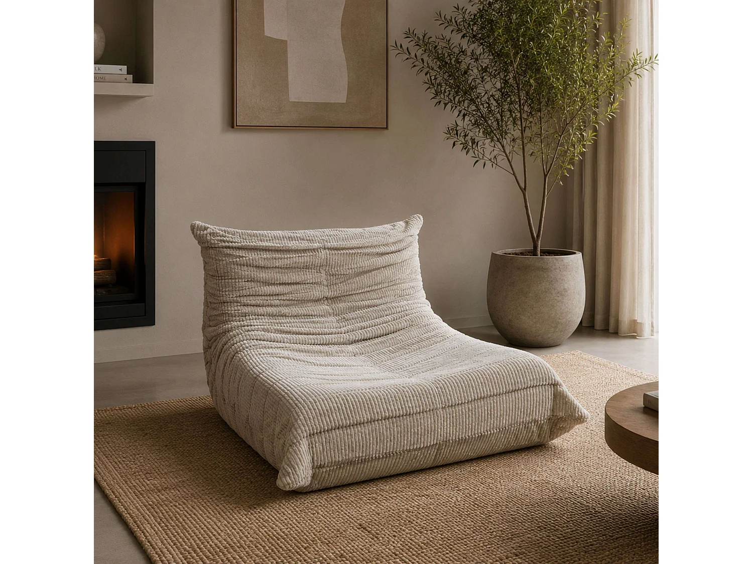 Puff sillón Cloud beige tapizado tela espuma 30 kg