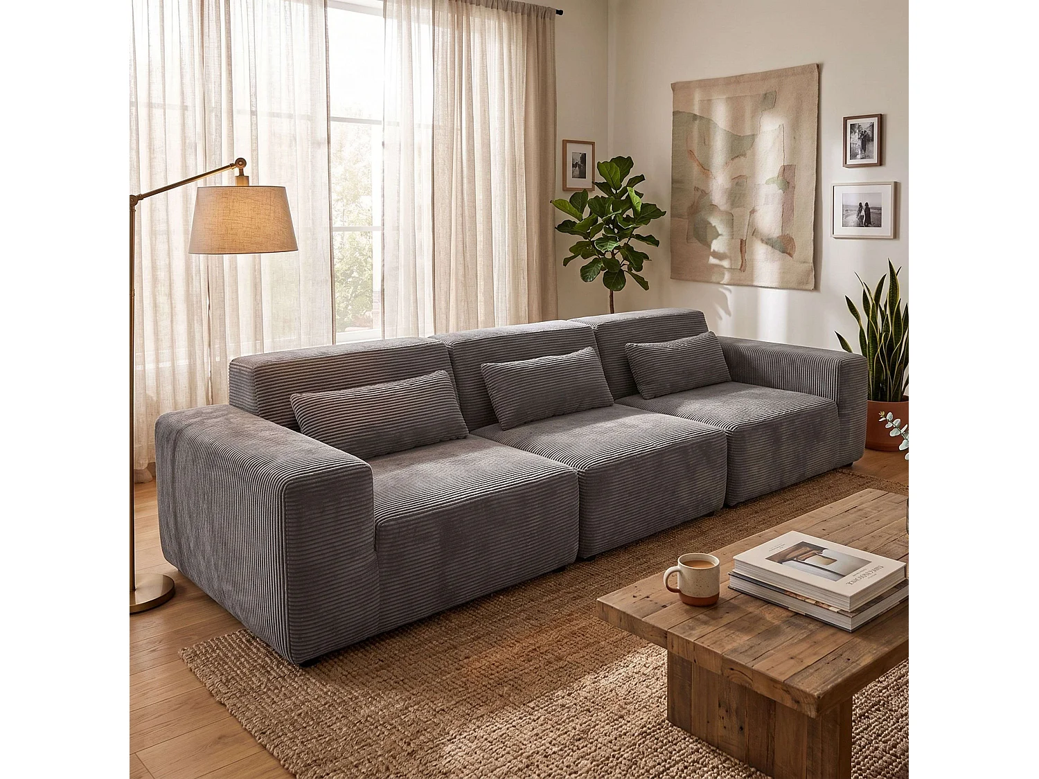 Sofá modular Horizon cinza escuro de 3 lugares, 307 cm