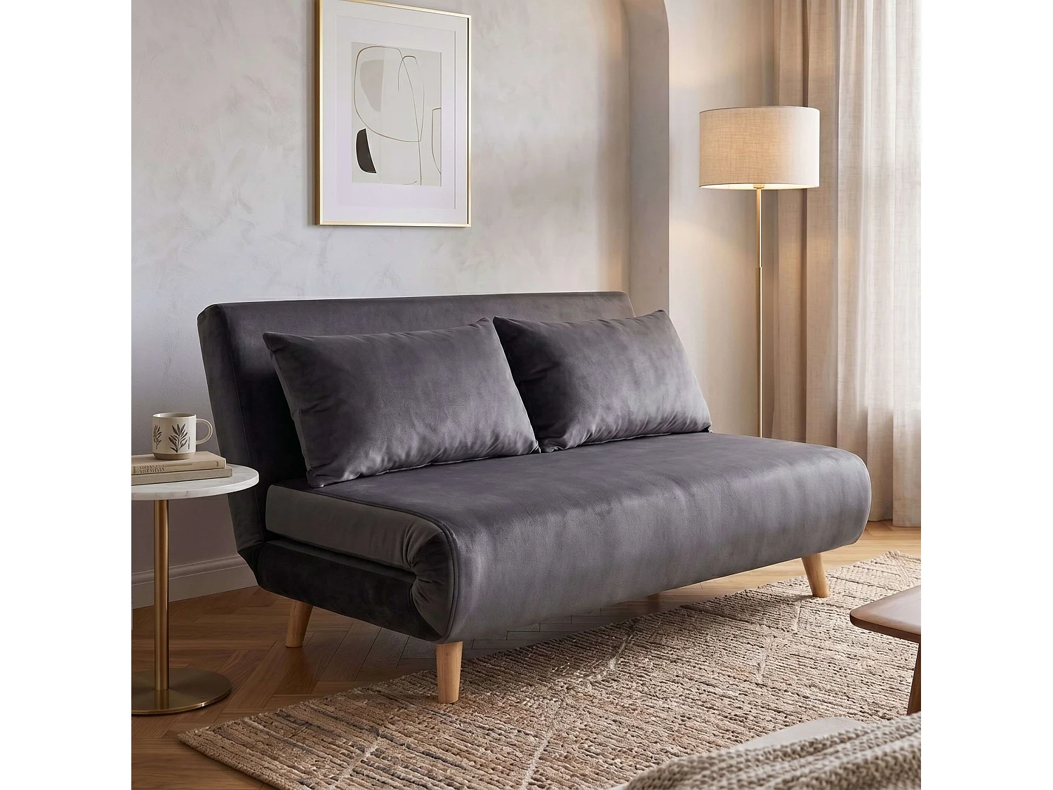 Sofá-cama Nordic Duo de 2 lugares, cinza escuro, 118 cm