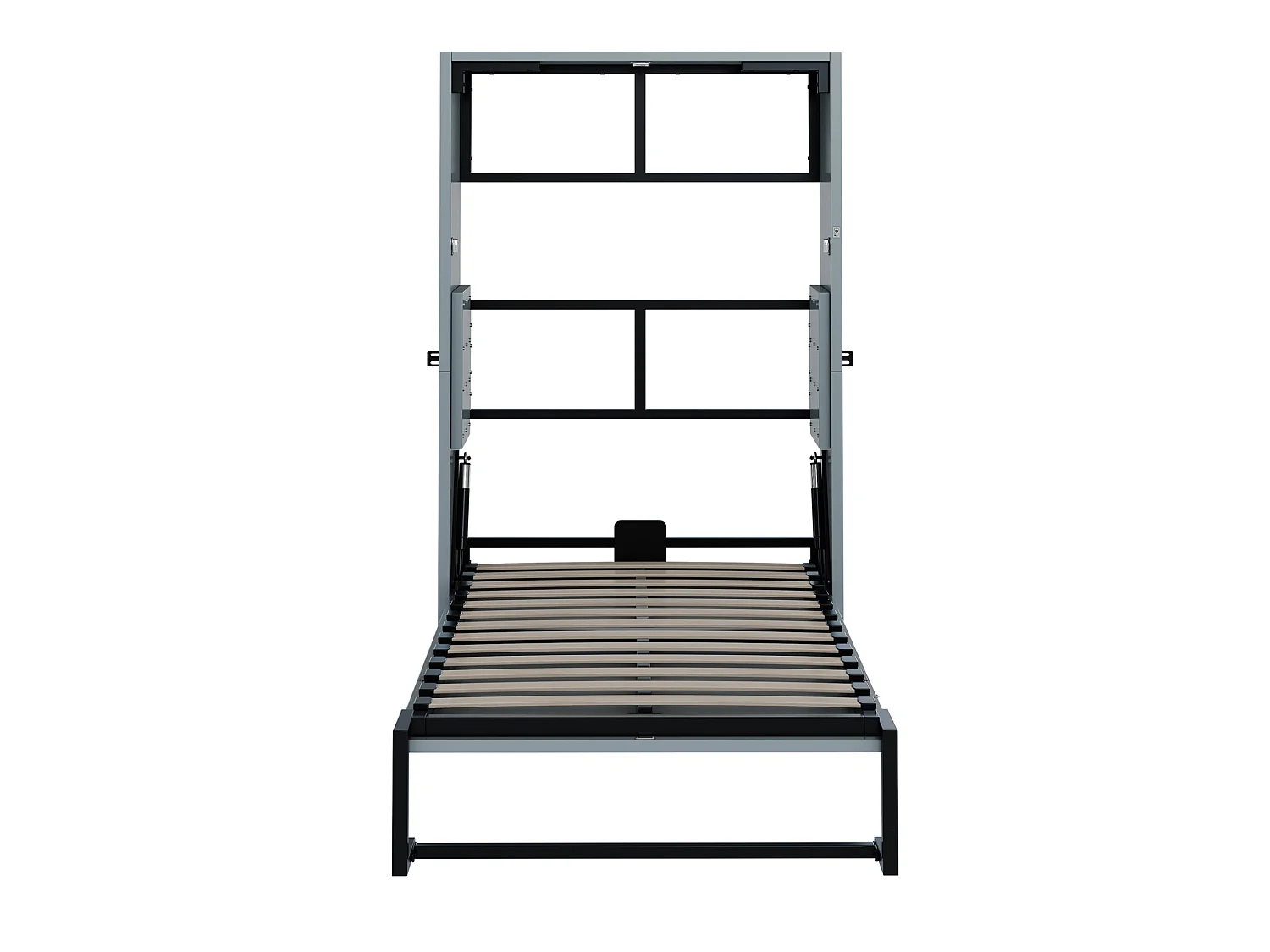 Lit escamotable 90x200 cm pliant avec verrouillage mural, en métal, gris, sans matelas