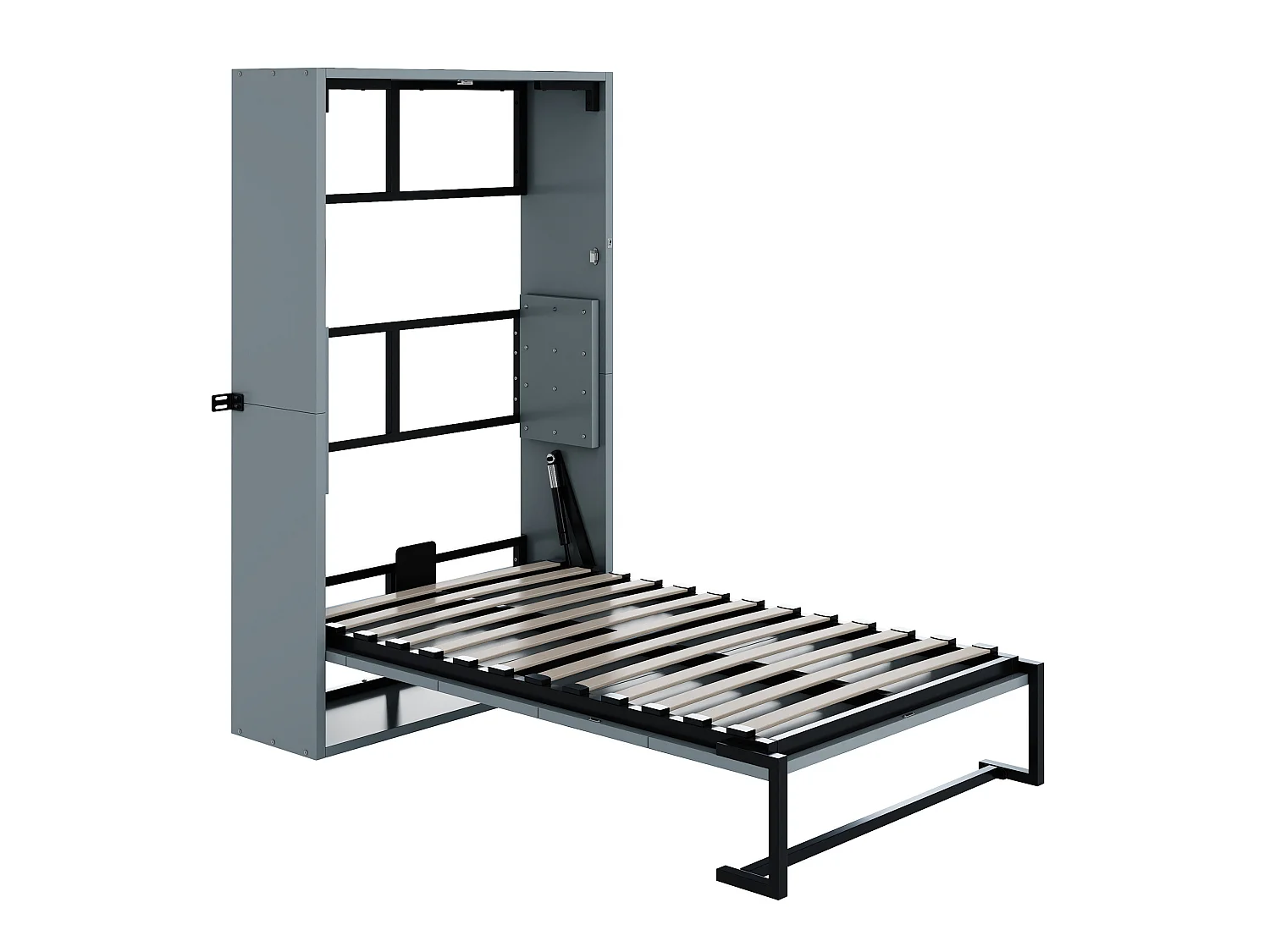 Lit escamotable 90x200 cm pliant avec verrouillage mural, en métal, gris, sans matelas