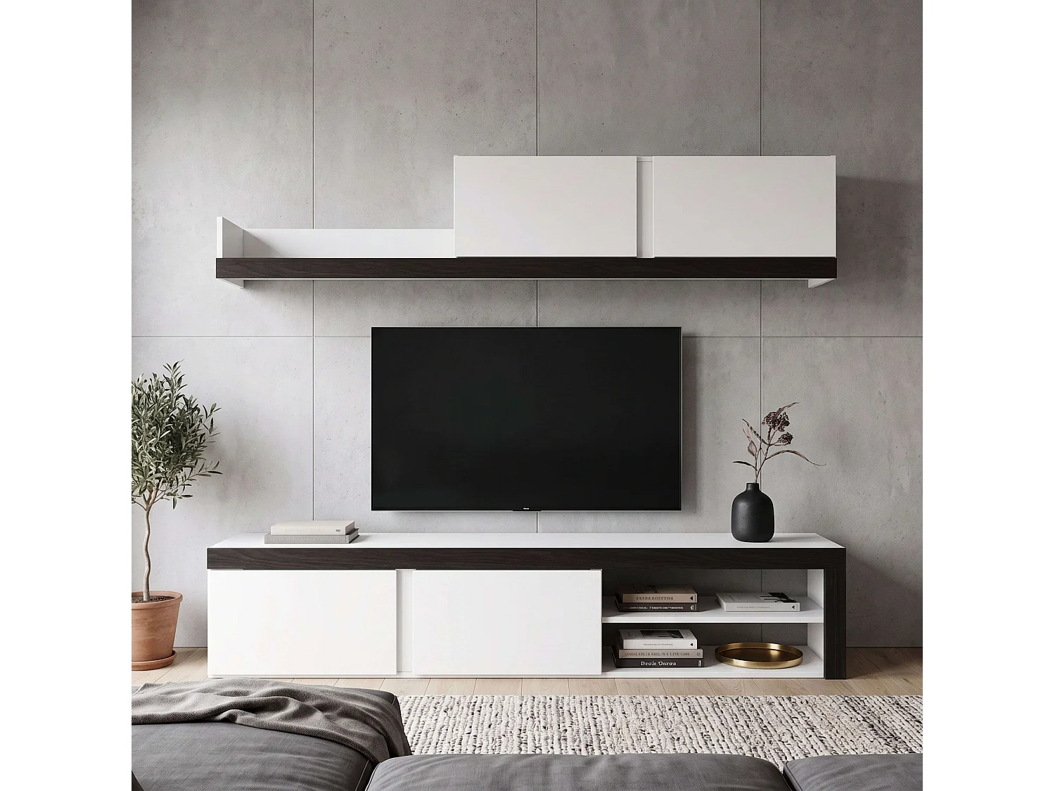 Conjunto de móveis para sala de estar Valco, preto e branco, 2 módulos, 180x39,9 cm