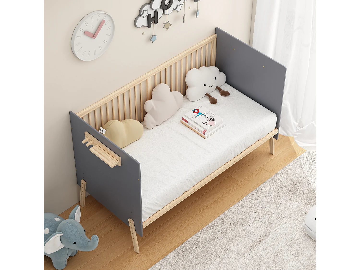 Lit bébé 140x70 cm évolutif 3 hauteurs, en bois, bleu, sans matelas