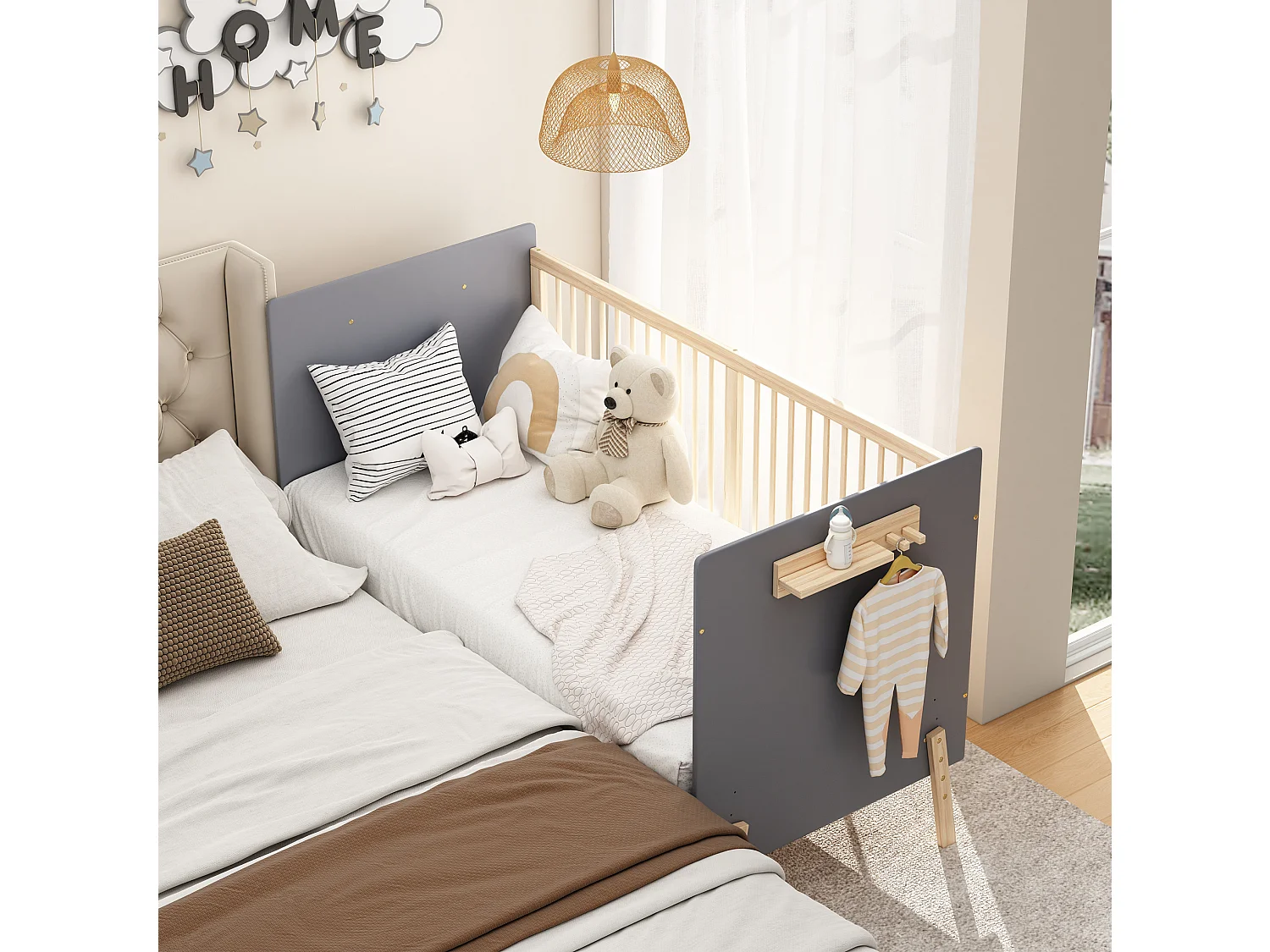 Lit bébé 140x70 cm évolutif 3 hauteurs, en bois, bleu, sans matelas