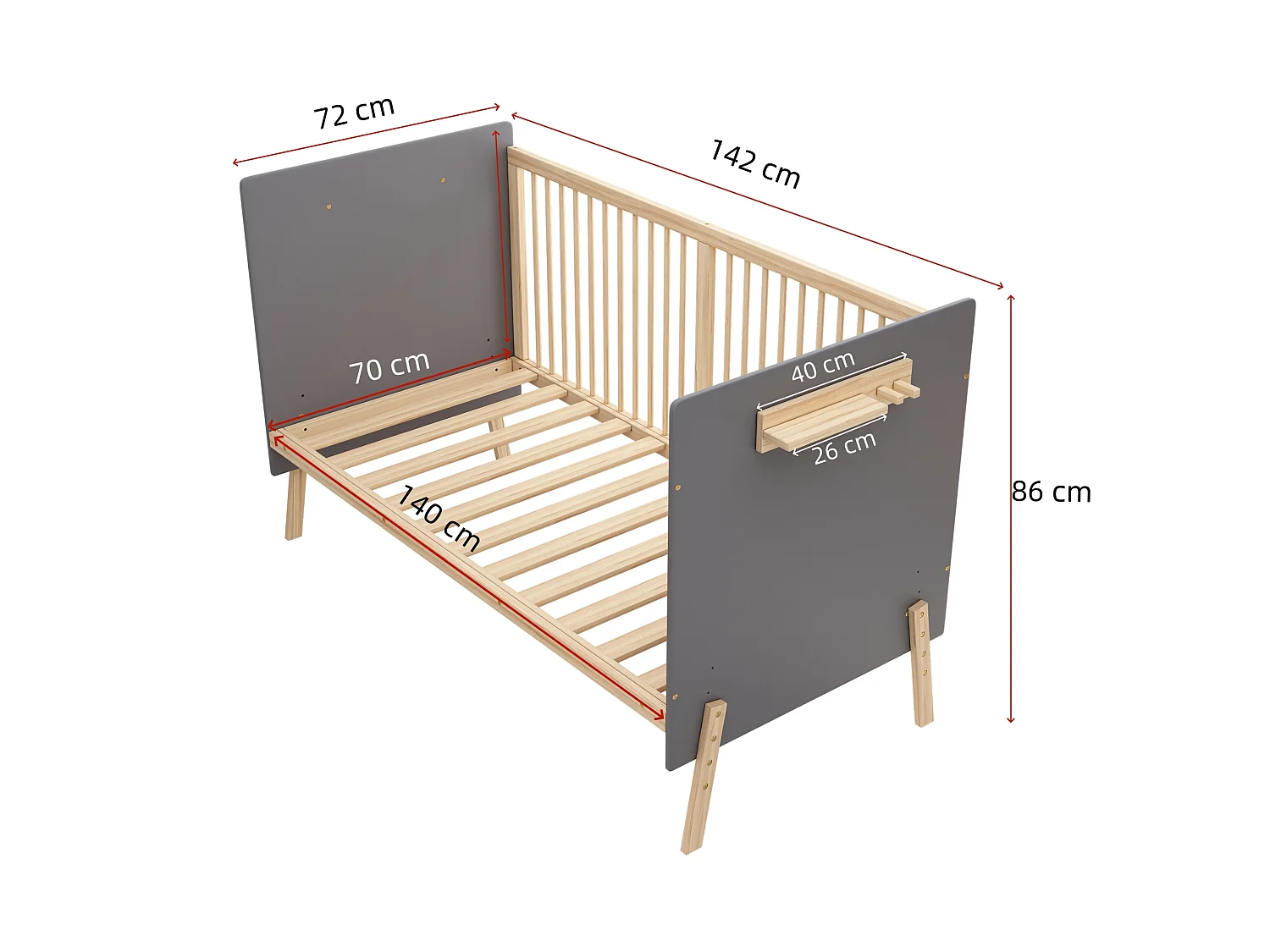 Lit bébé 140x70 cm évolutif 3 hauteurs, en bois, bleu, sans matelas