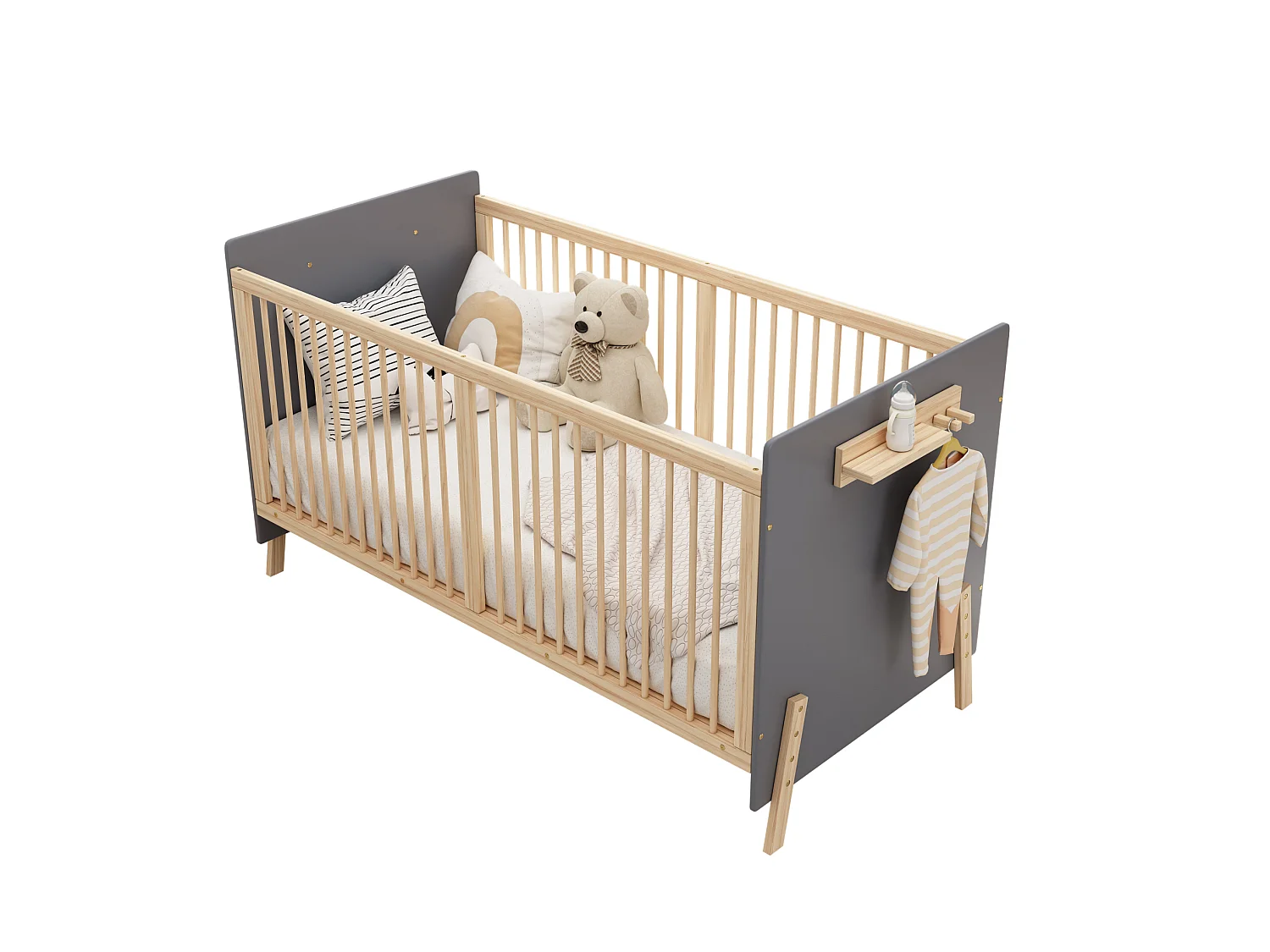 Lit bébé 140x70 cm évolutif 3 hauteurs, en bois, bleu, sans matelas