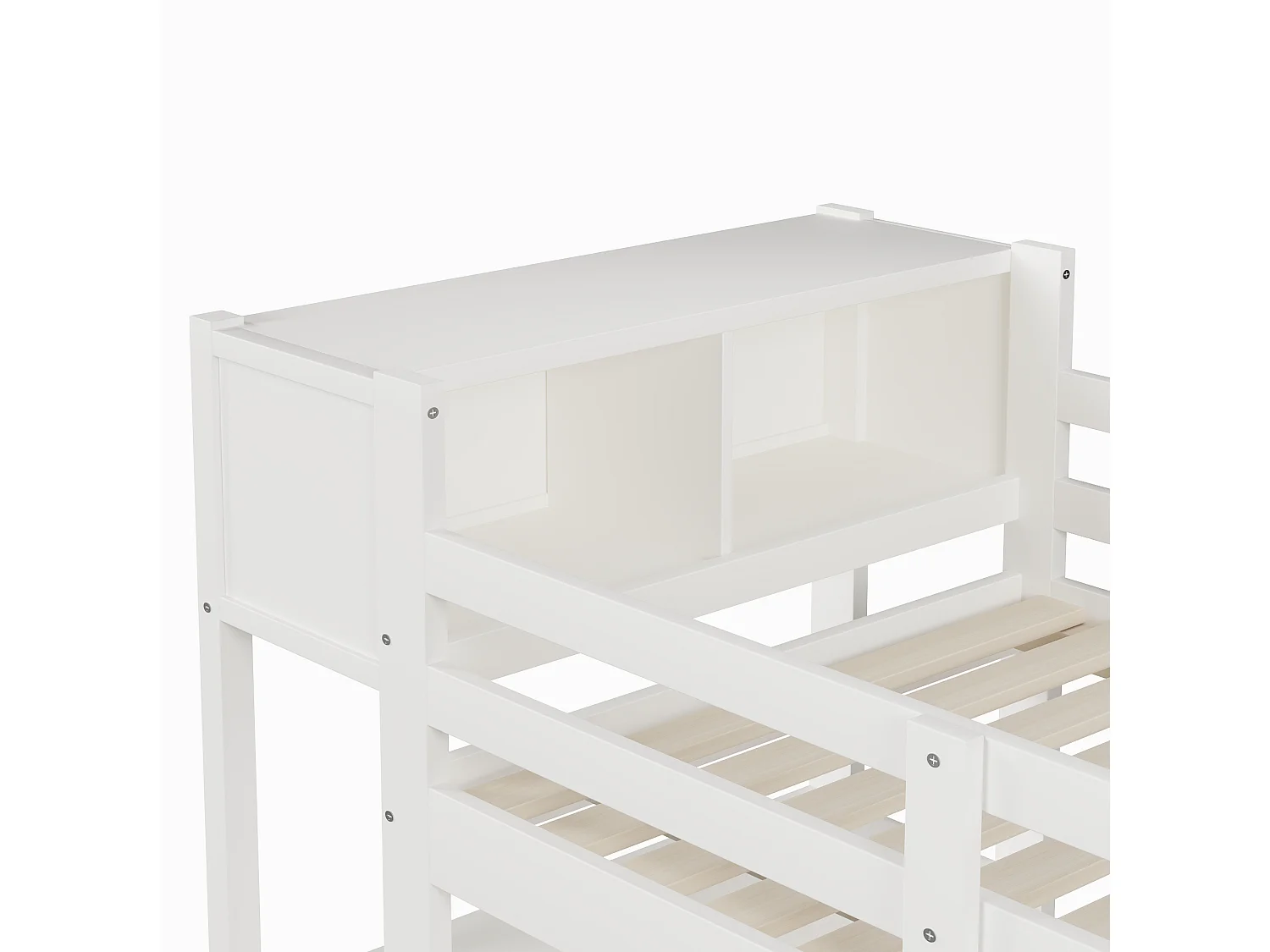 Letto a soppalco 90x200 cm con scrivania, scaffali e armadio, in legno bianco, materasso non incluso