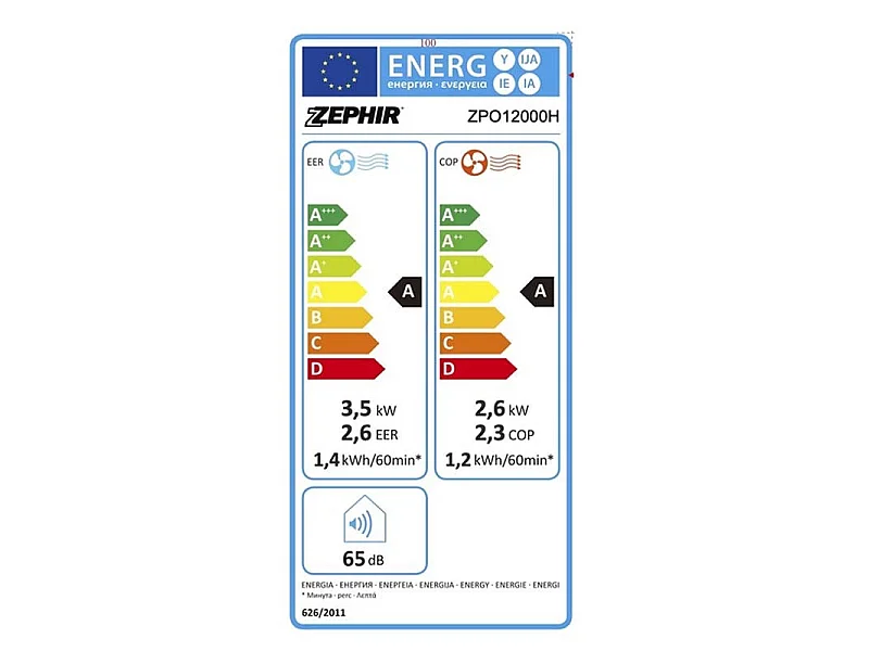 Zephir ZPO12000H Climatiseur portatif 65 dB Blanc