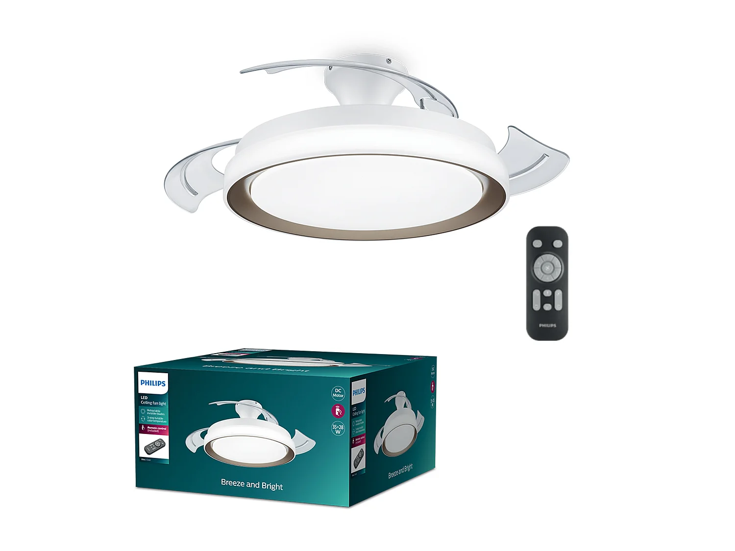 Ventilateur de plafond silencieux Bliss 51cm Moteur DC avec lumière LED