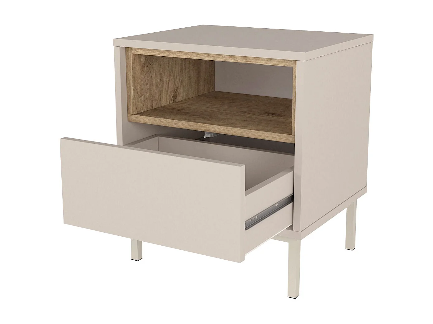 Table de chevet avec 1 tiroir et 1 niche - Beige et naturel clair - FAZYRA