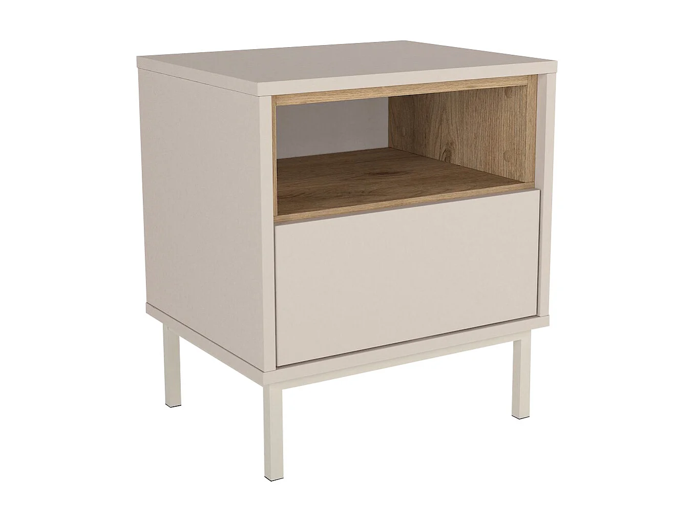 Table de chevet avec 1 tiroir et 1 niche - Beige et naturel clair - FAZYRA