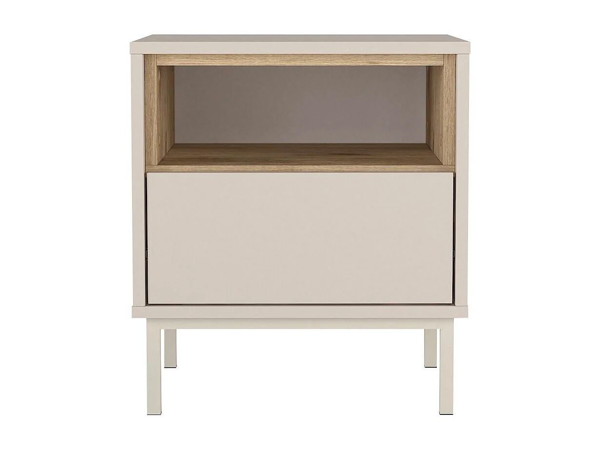 Table de chevet avec 1 tiroir et 1 niche - Beige et naturel clair - FAZYRA