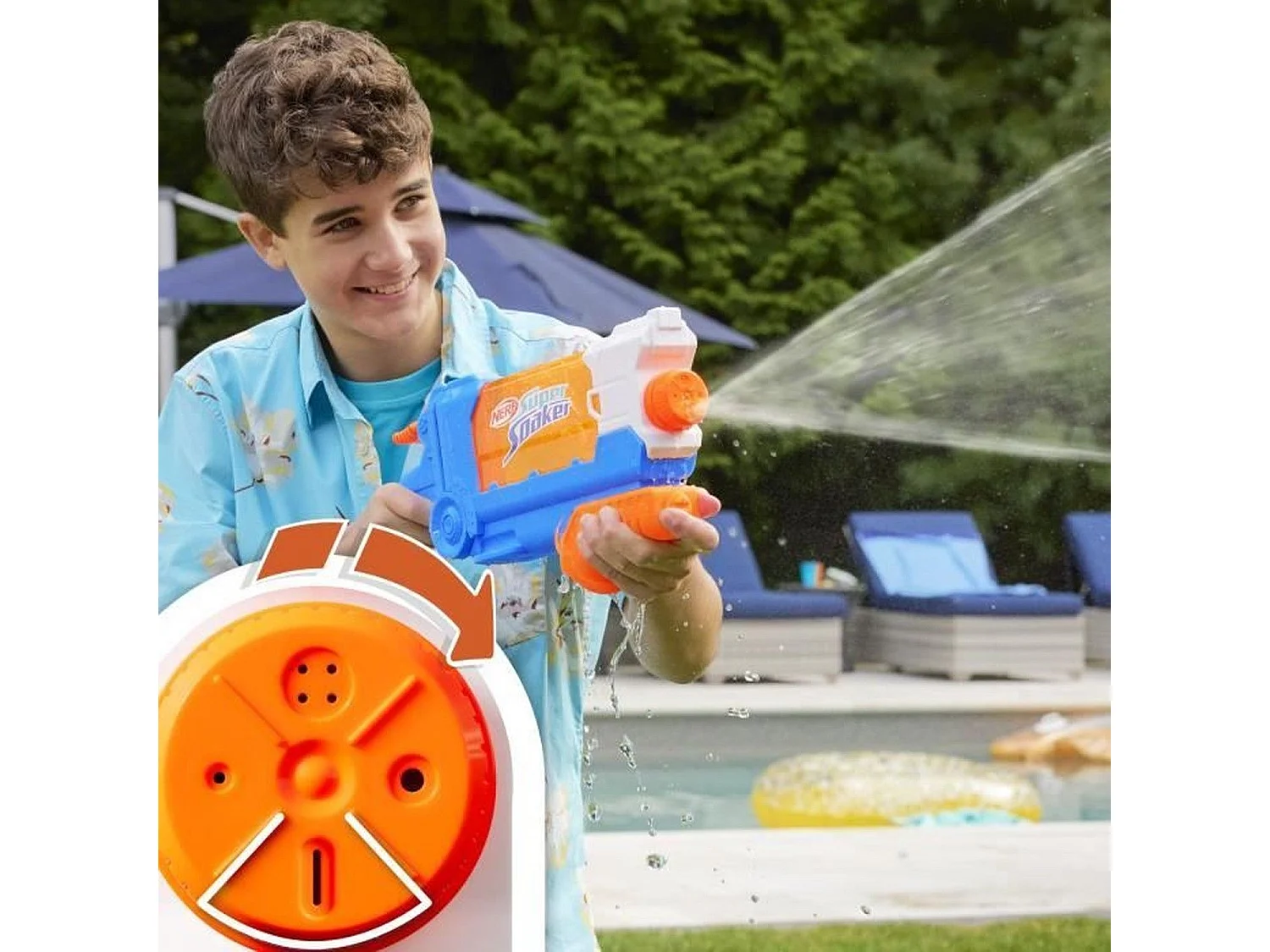 Pistolet à eau avec 4 styles de jet Super Soaker Flip Fill, 887 ml