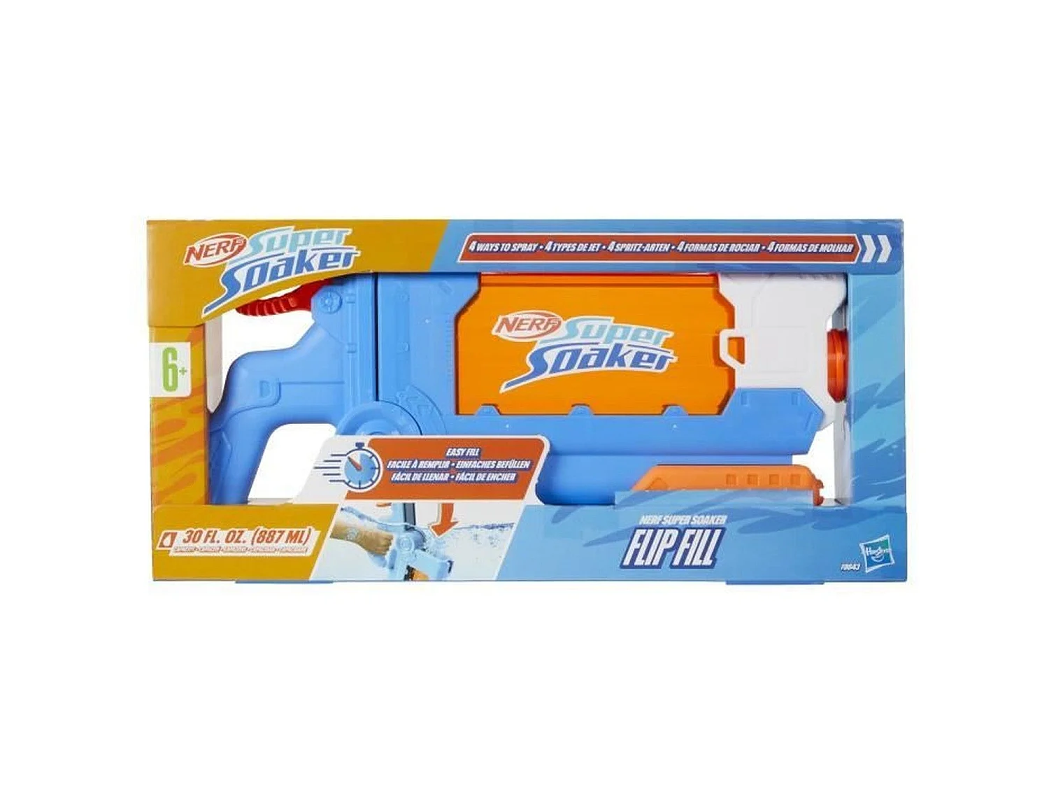 Pistolet à eau avec 4 styles de jet Super Soaker Flip Fill, 887 ml