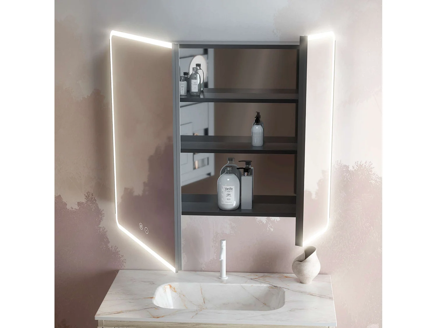 Armoire de toilette miroir LED Variable L78x70 cm avec commande ON/OFF et anti-buée en façade - AURA