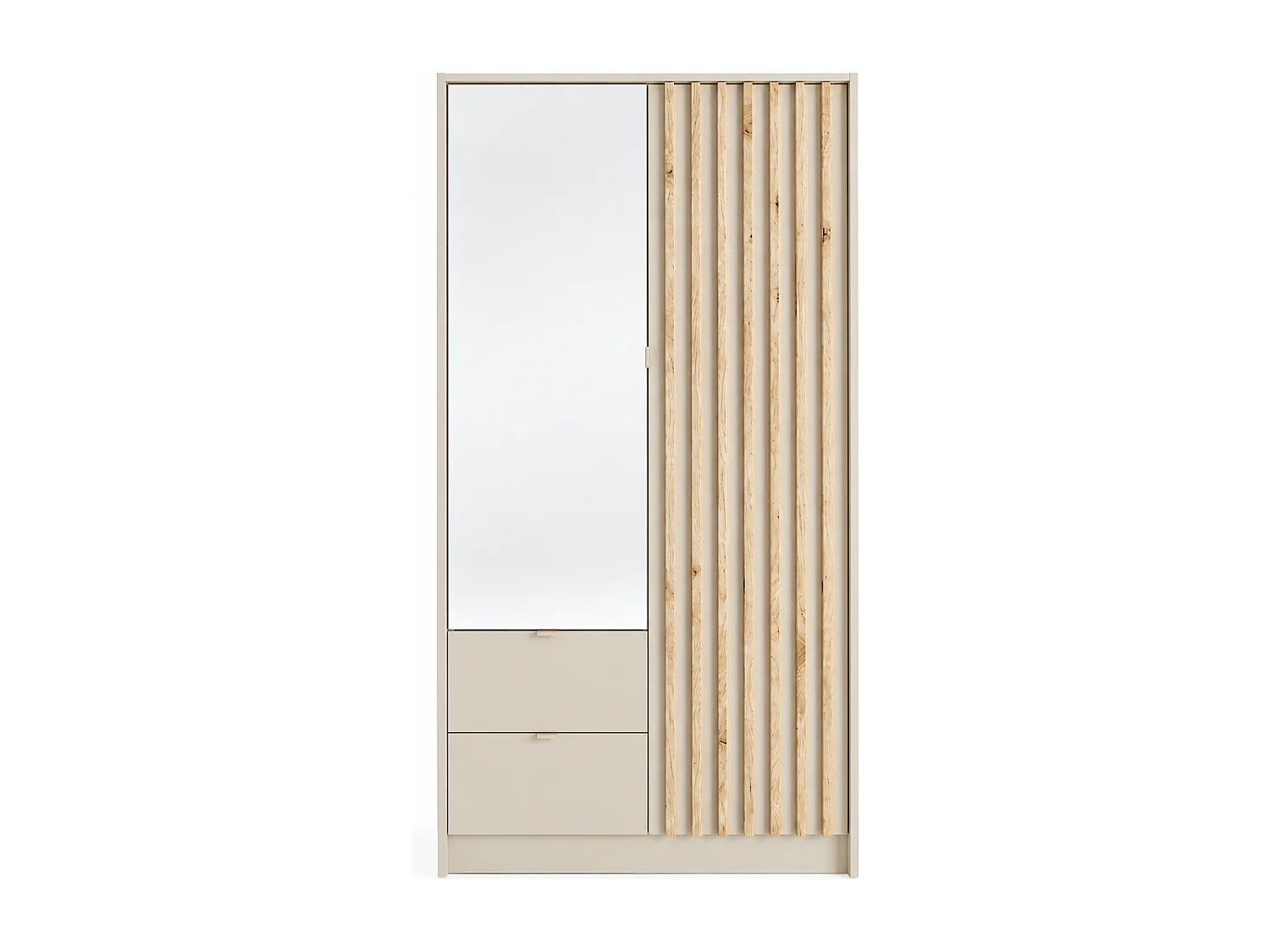 Armoire 2 portes et 2 tiroirs – Avec miroir – L102 cm – Coloris : Naturel et beige – NEROVAL