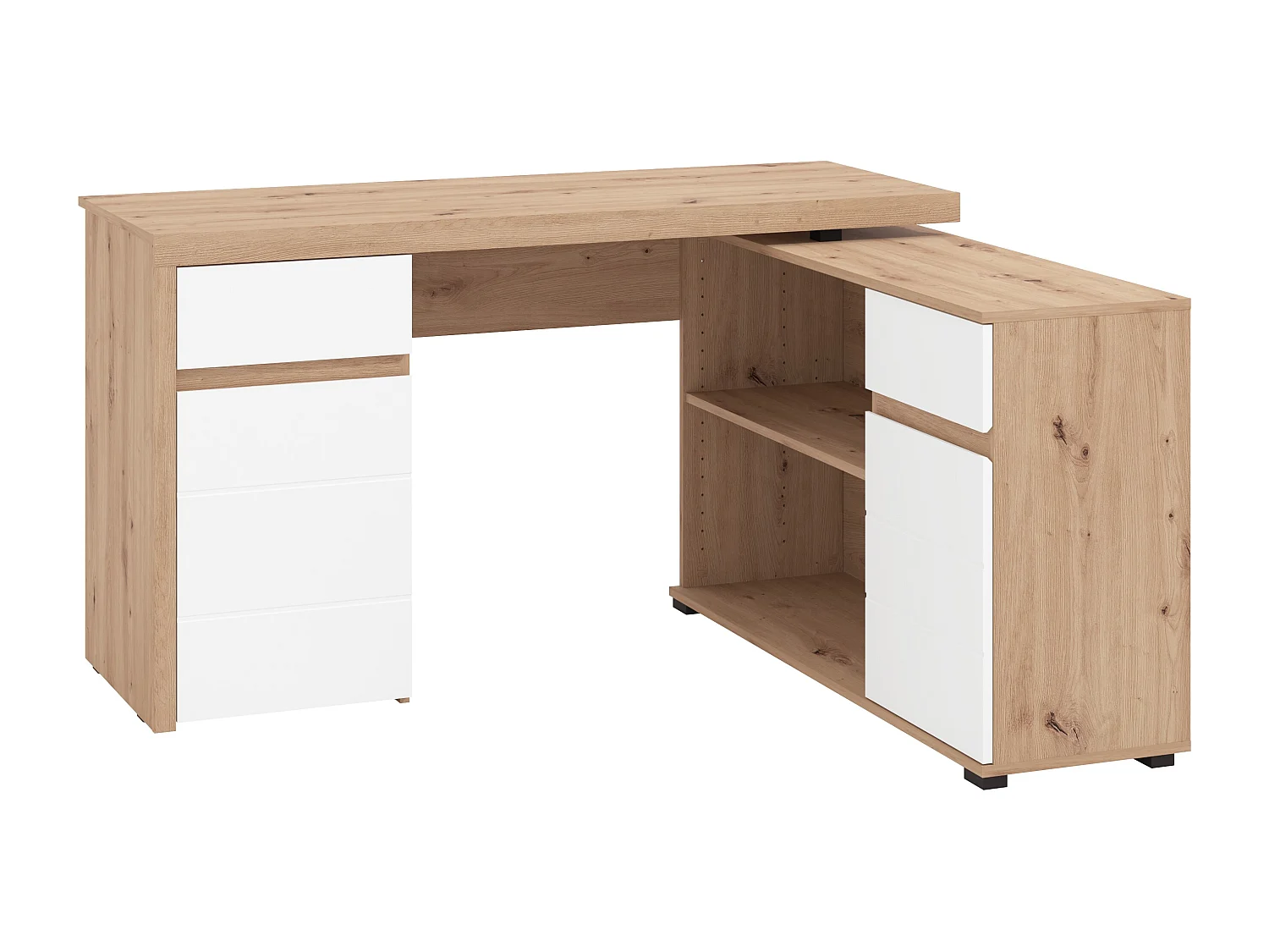 Bureau d'angle avec rangements - Coloris : Naturel et blanc - OLNEA
