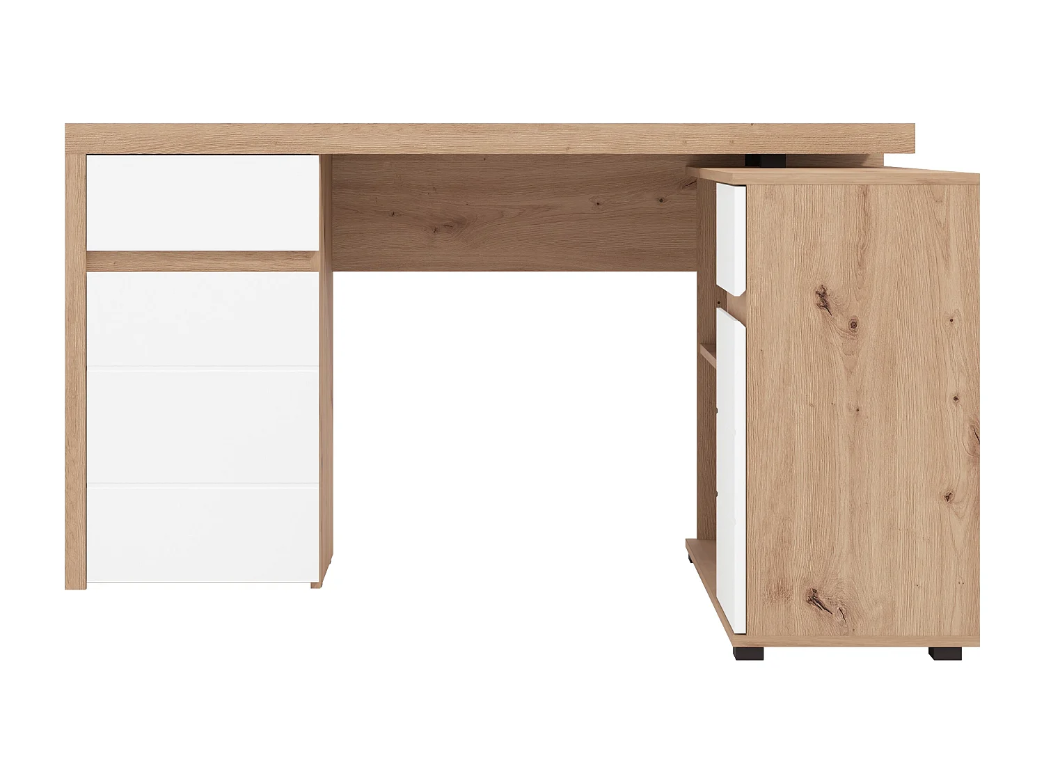 Bureau d'angle avec rangements - Coloris : Naturel et blanc - OLNEA