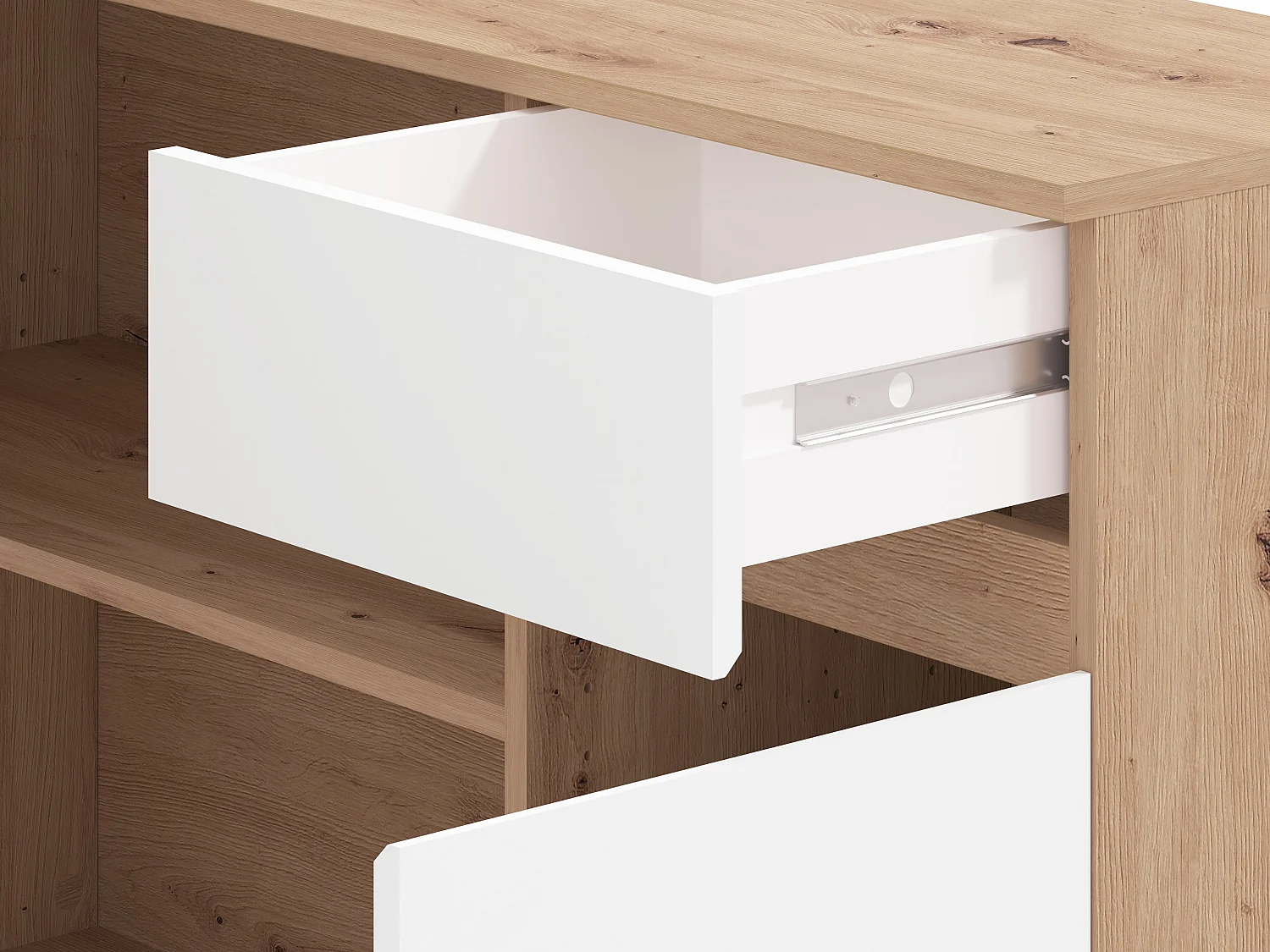 Bureau d'angle avec rangements - Coloris : Naturel et blanc - OLNEA