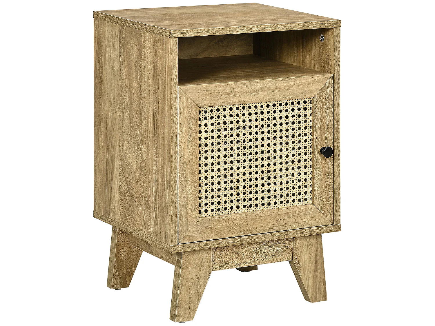 Vini Raba Narrow Bedside Table 39x35x60cm Natural Wood Effect with Rattan Door