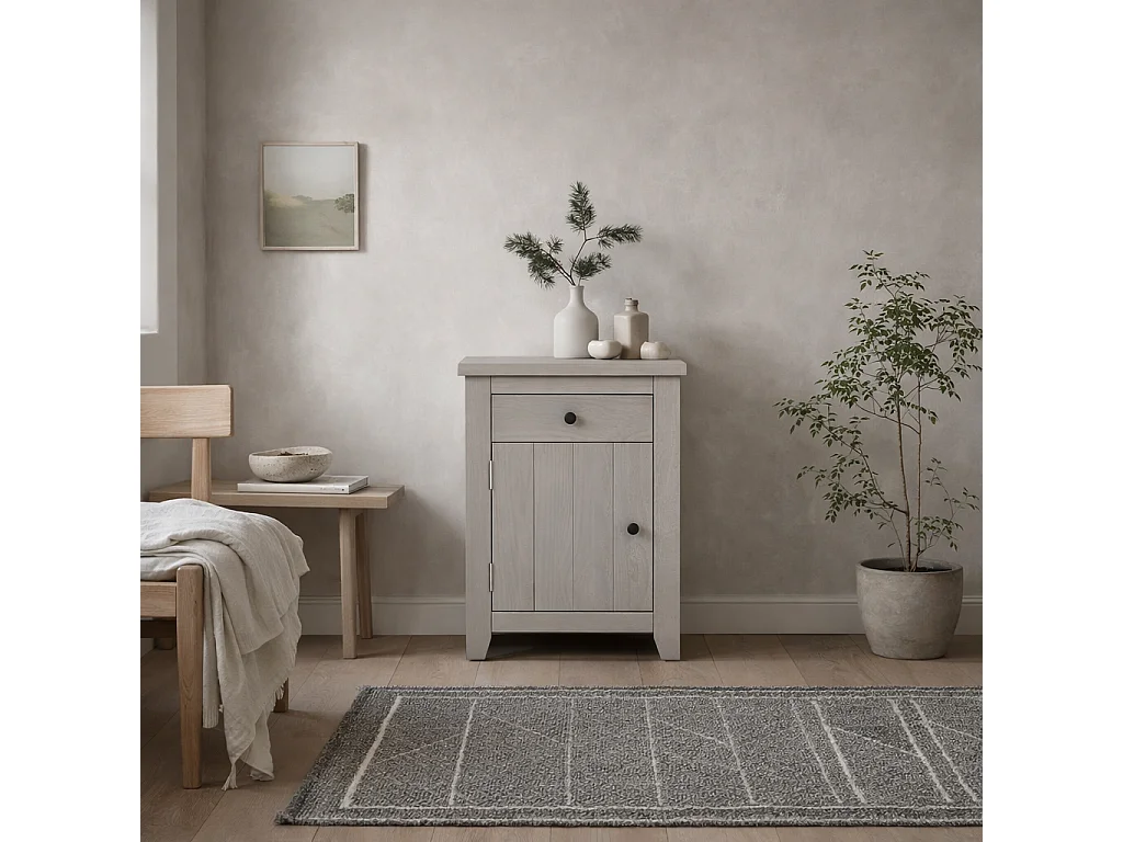 Tralee Grey Washed Pine Bedside Cabinet 1 Drawer 1 Door
