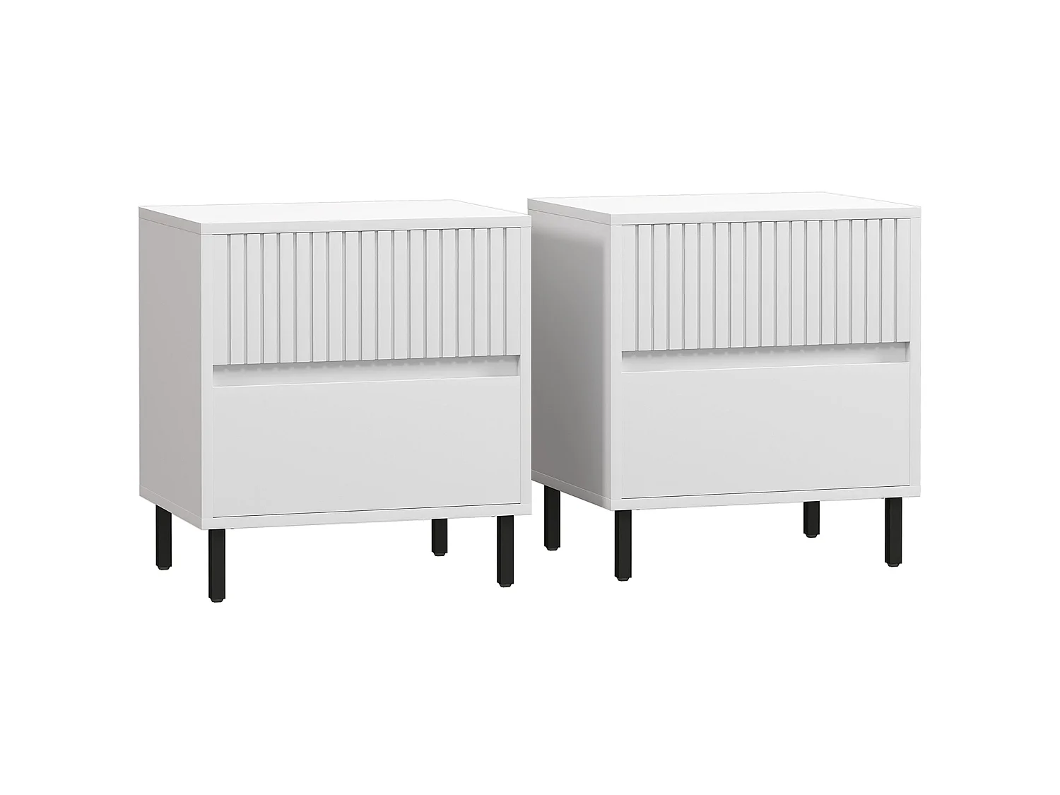 Vadiro Set of 2 White Ribbed Bedside Tables 2 Drawers