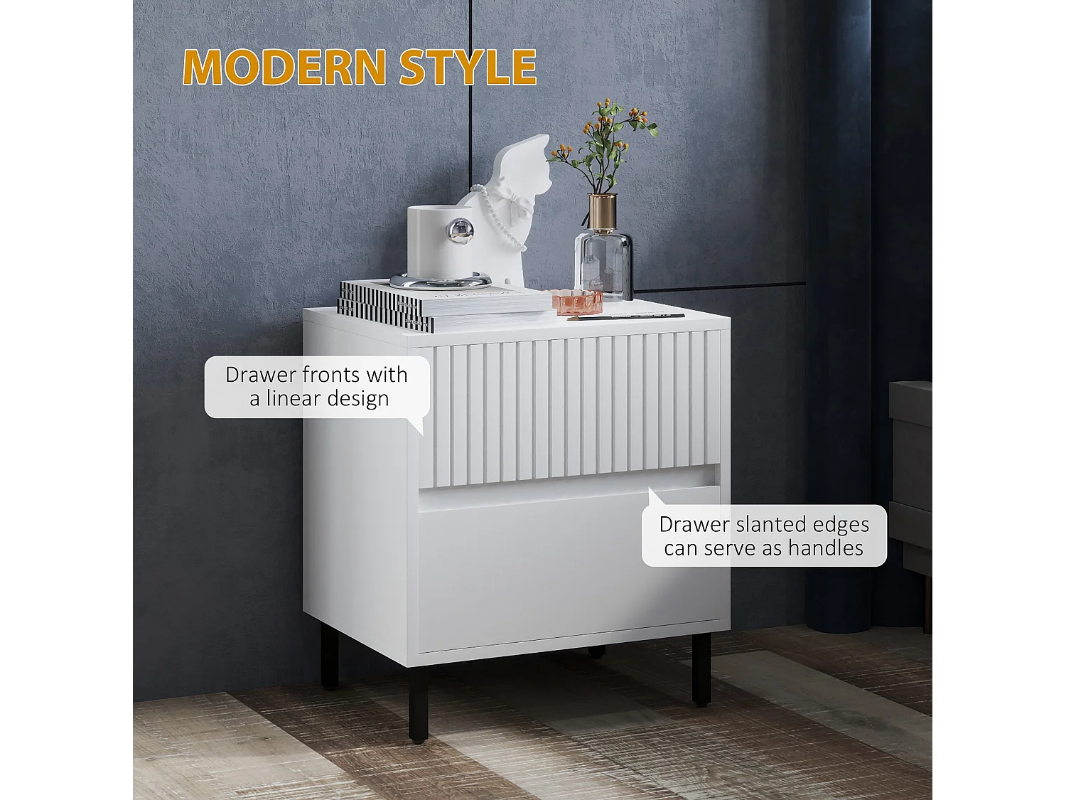 Vadiro Set of 2 White Ribbed Bedside Tables 2 Drawers