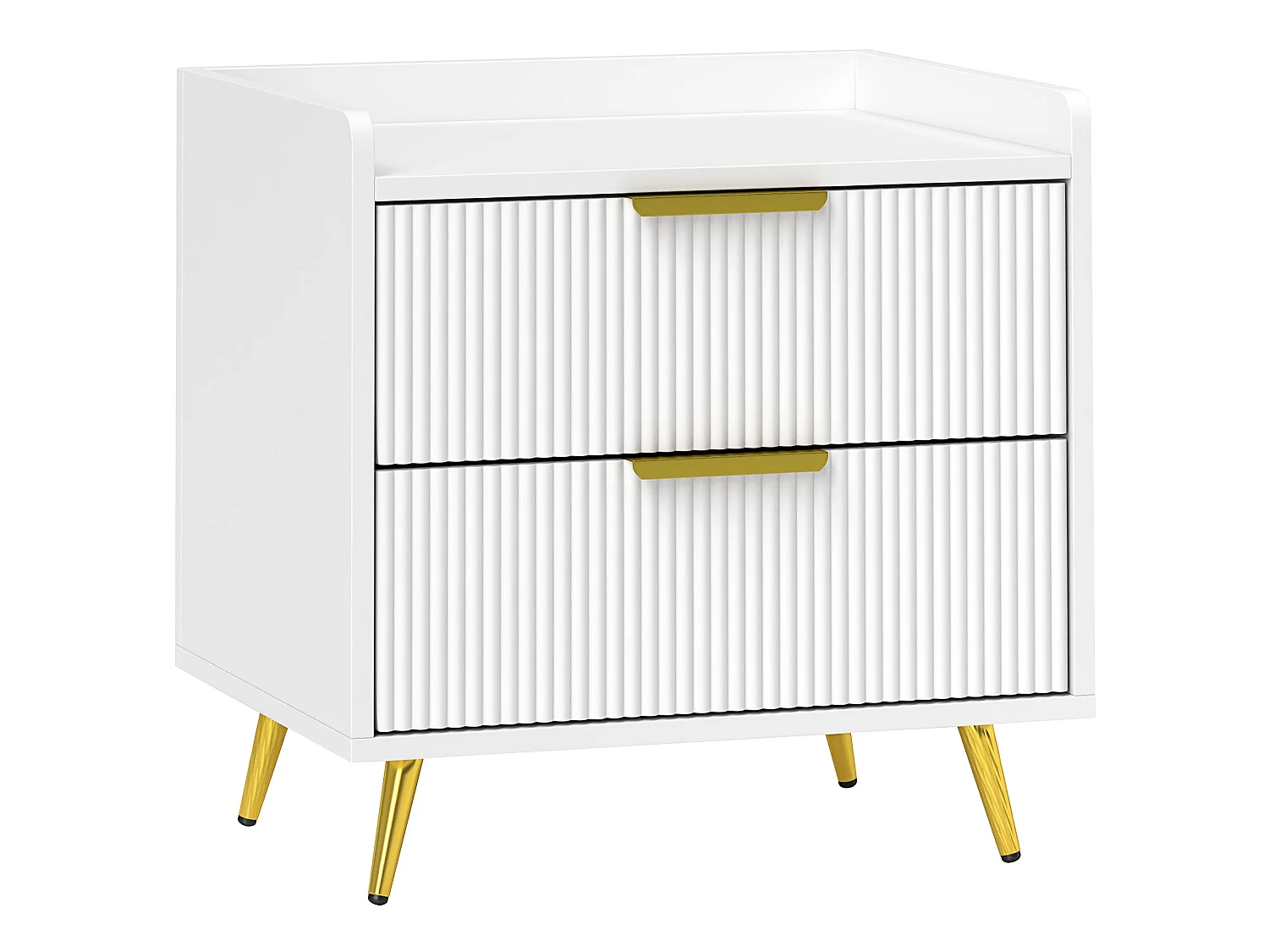 Yoha White and Gold Ribbed 2 Drawer Bedside Table