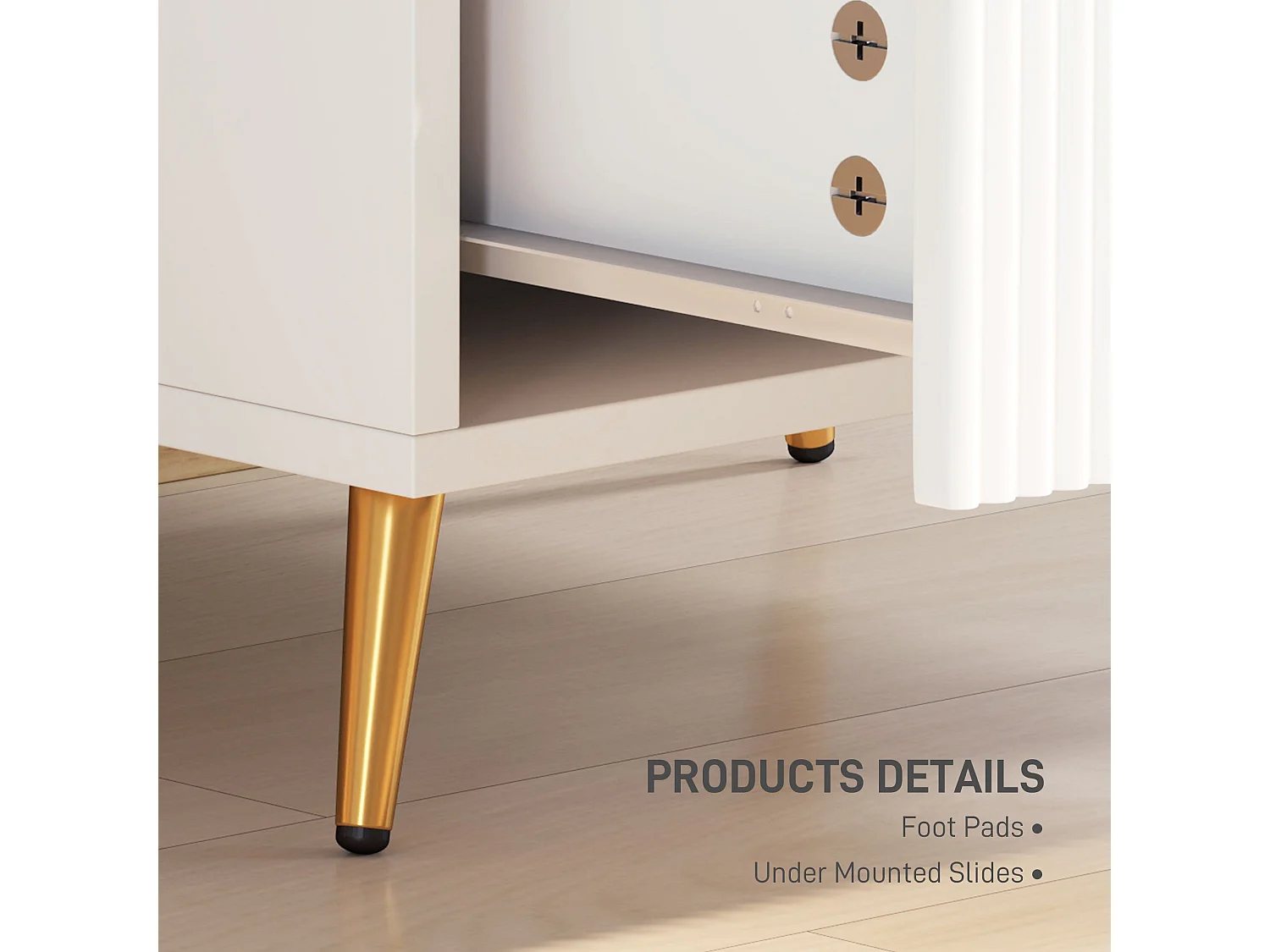 Yoha White and Gold Ribbed 2 Drawer Bedside Table