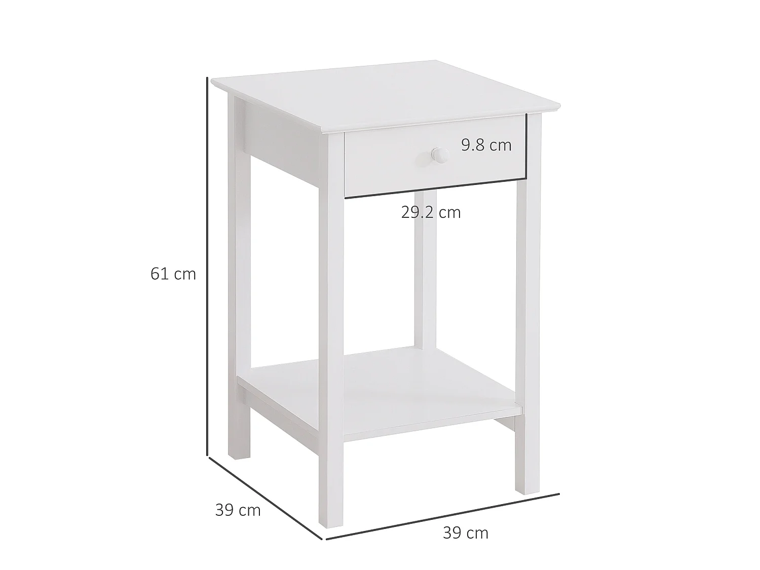 Neka White Bedside Table Drawer and Open Shelf 39x39x61cm