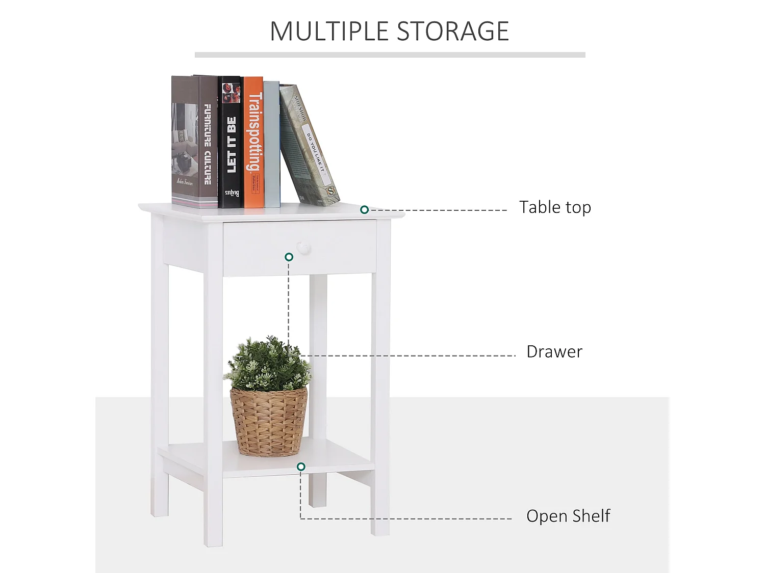 Neka White Bedside Table Drawer and Open Shelf 39x39x61cm