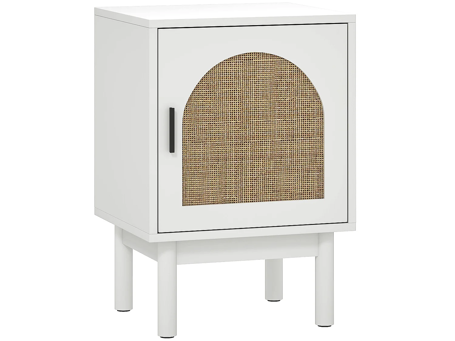 Luna White Rattan Bedside Table With Door Wooden Legs Adjustable Shelf