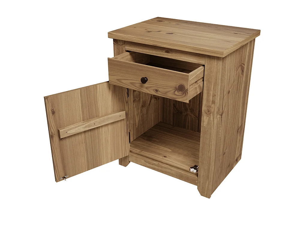 Tralee Brown Solid Pine Bedside Table 1 Drawer 1 Door