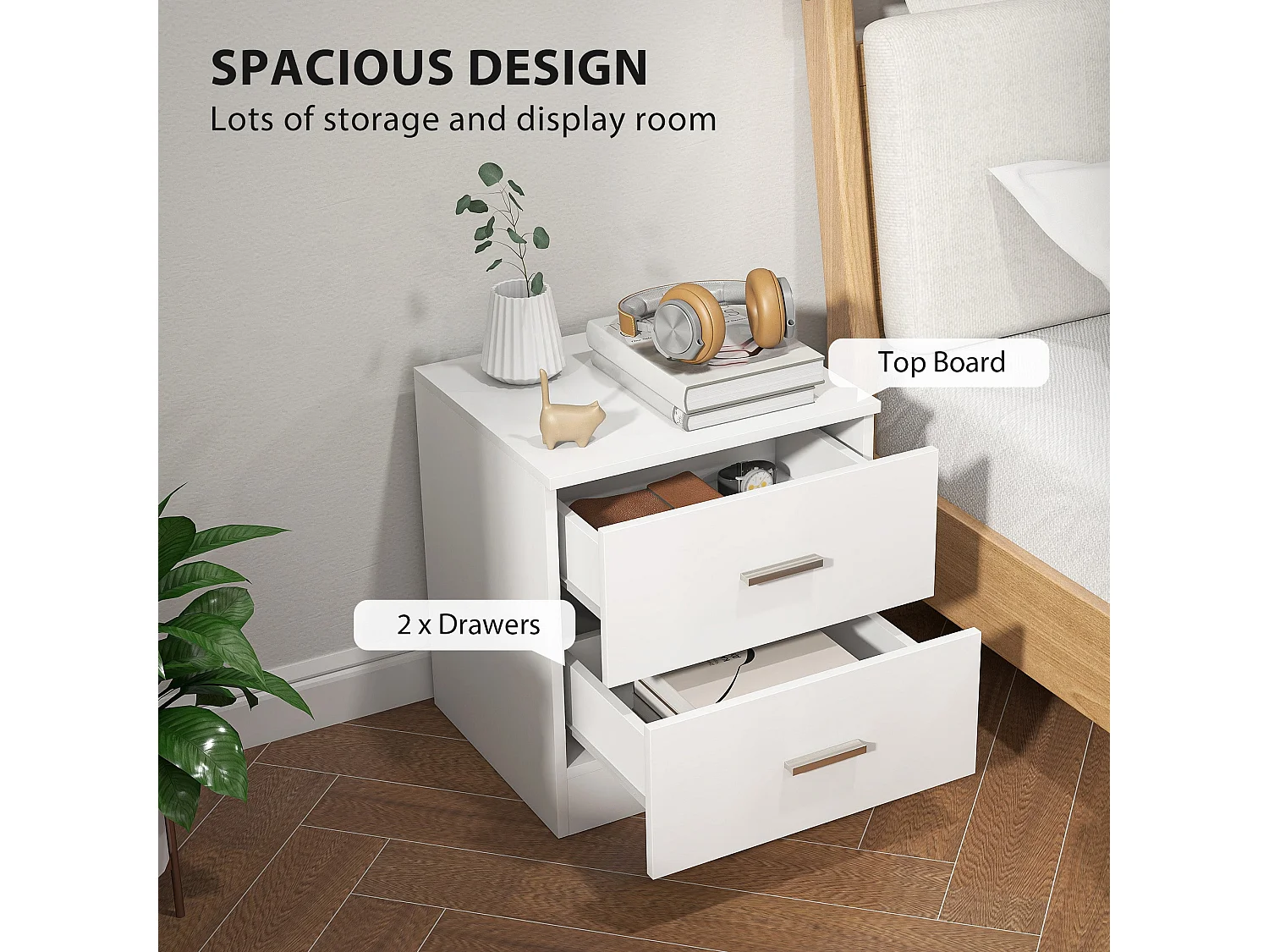 Kefa Yoka White Bedside Table Modern 2 Drawer Nightstand