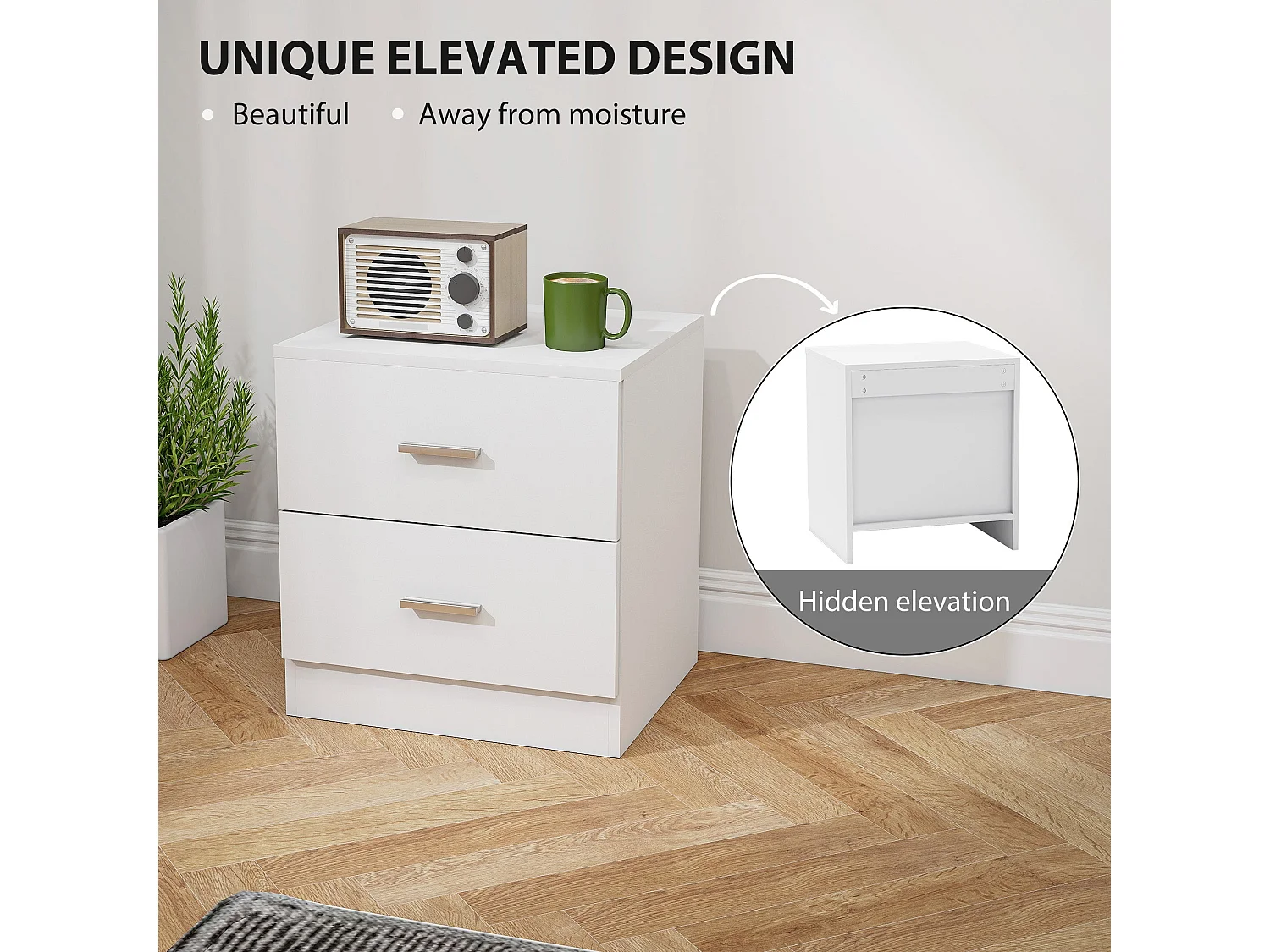 Kefa Yoka White Bedside Table Modern 2 Drawer Nightstand