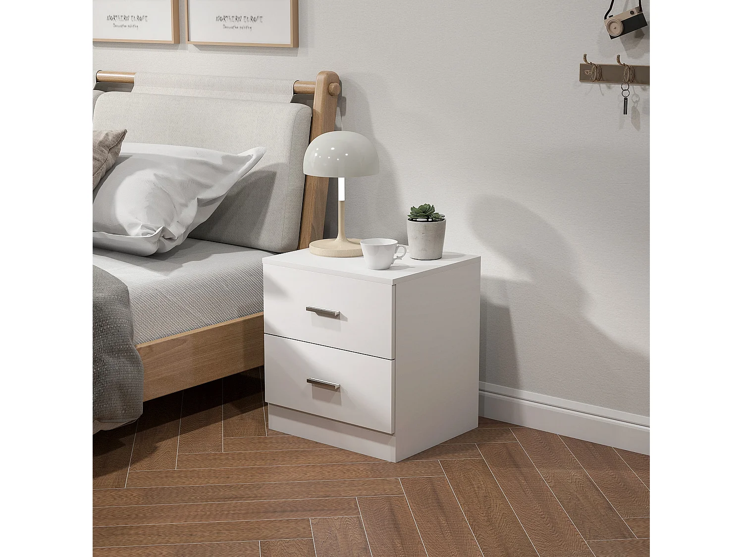 Kefa Yoka White Bedside Table Modern 2 Drawer Nightstand