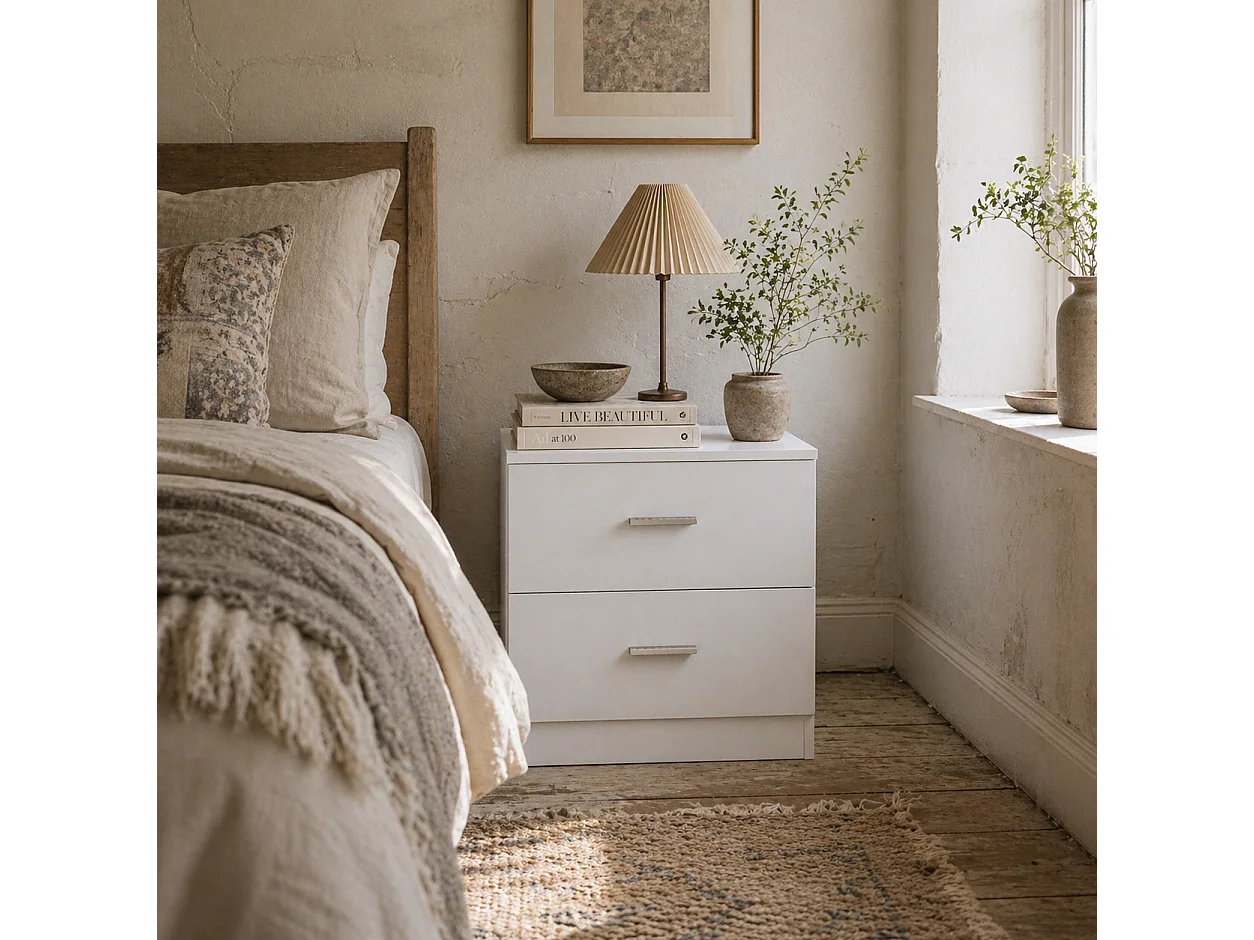 Kefa Yoka White Bedside Table Modern 2 Drawer Nightstand