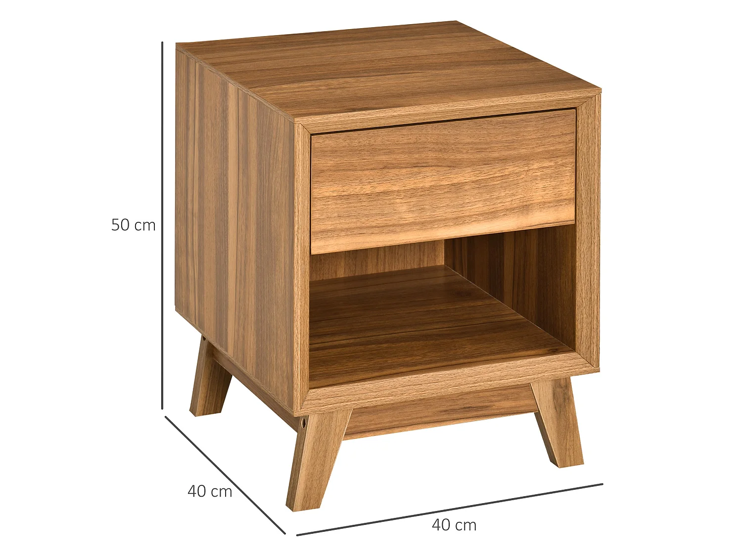 Fatoco Set of 2 Walnut Brown Wooden Bedside Tables with Drawer and Shelf