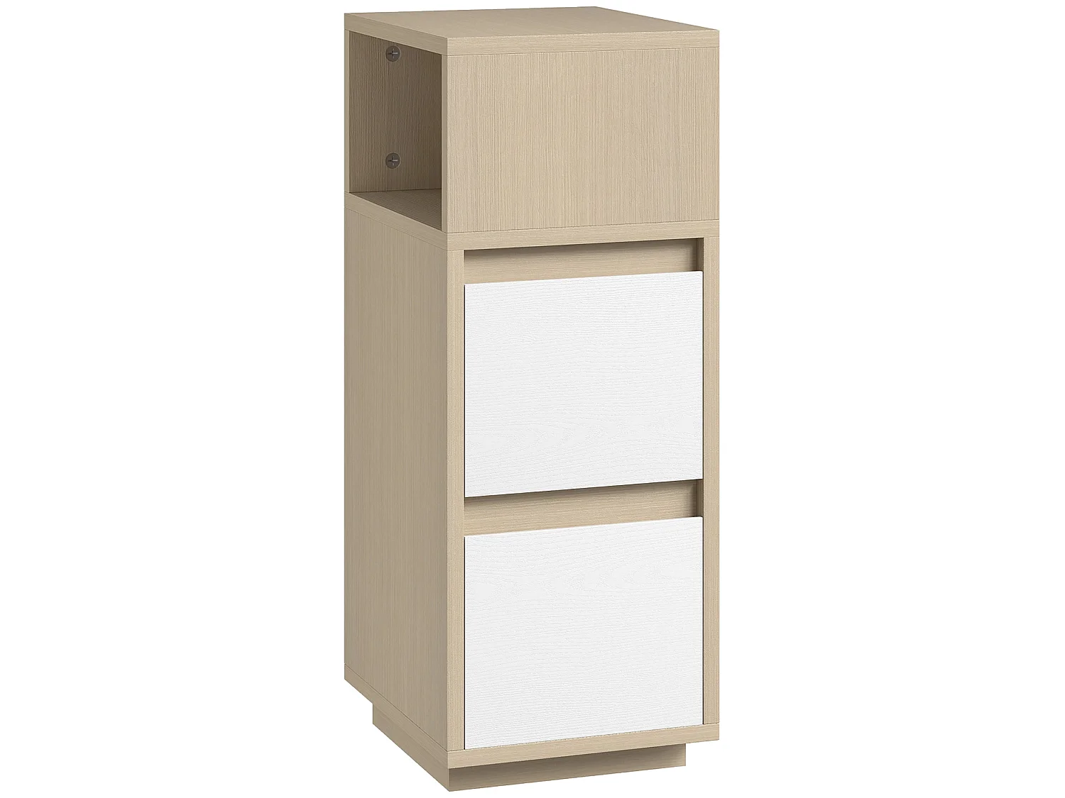 Noyo Slim Bedside Table Natural Wood Finish 2 Drawers + Open Shelf