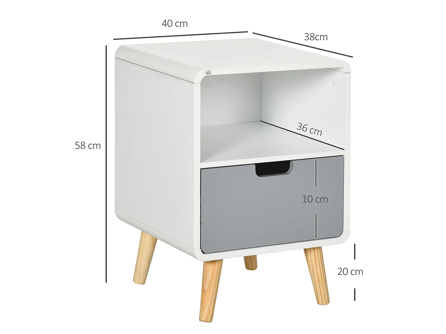 Neselo Yozi Set of 2 Scandinavian Wooden Bedside Tables with Drawer and Shelf