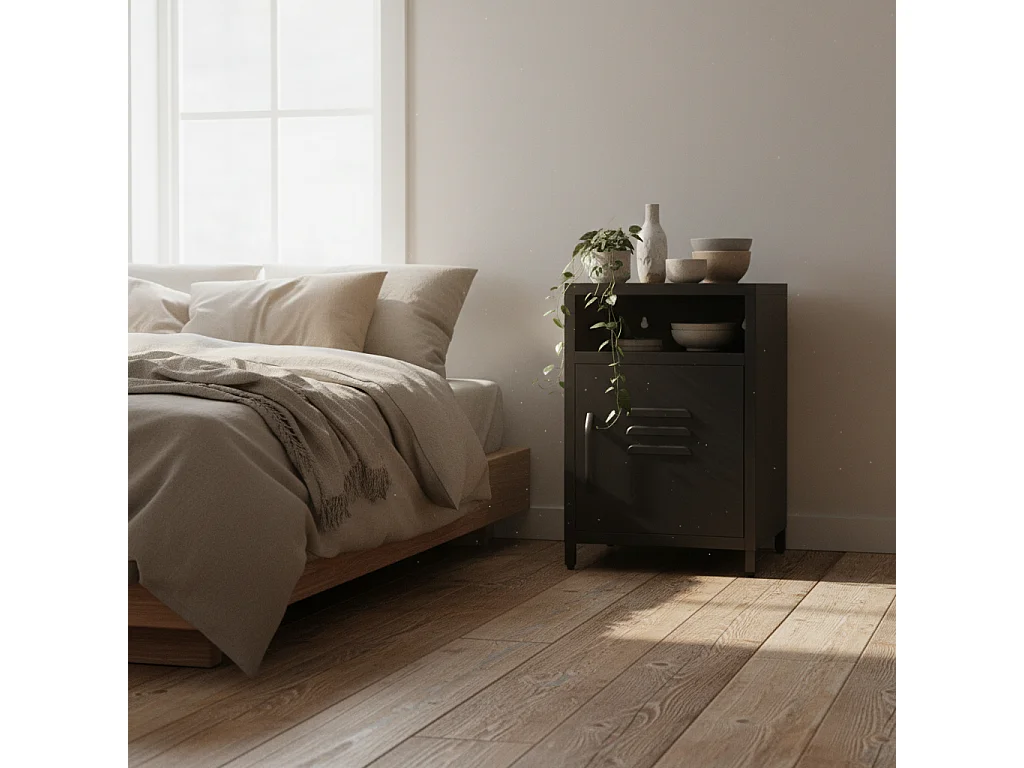 Sassafras Industrial Black Metal Bedside Table 1 Door