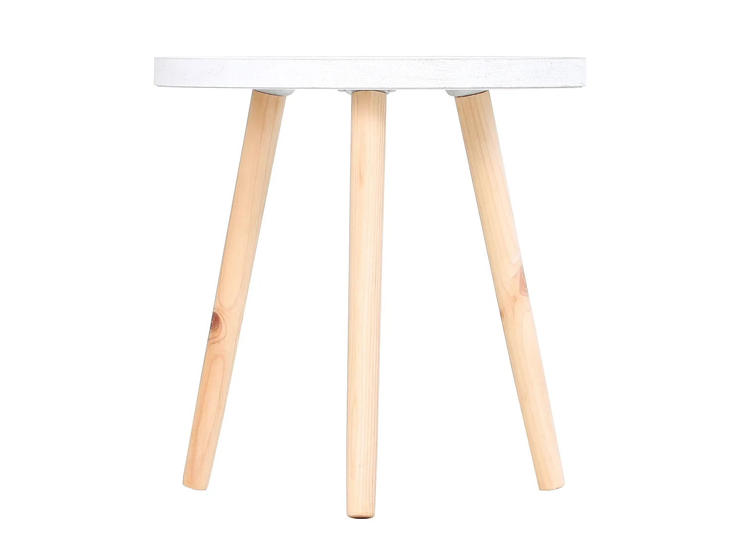 Coma Paba Set of 2 Round Side Tables White Carved Tray Tops with Solid Pine Legs