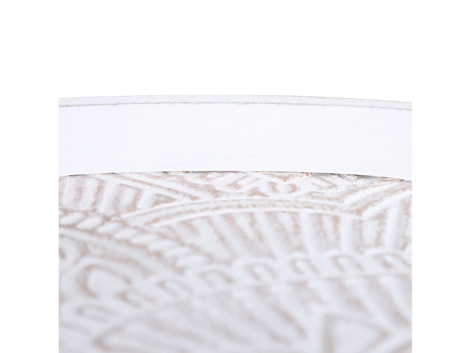 Coma Paba Set of 2 Round Side Tables White Carved Tray Tops with Solid Pine Legs