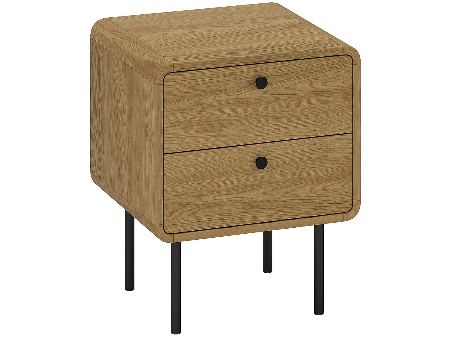 Fafile Lesu Oak Bedside Table 2 Drawers Black Steel Legs