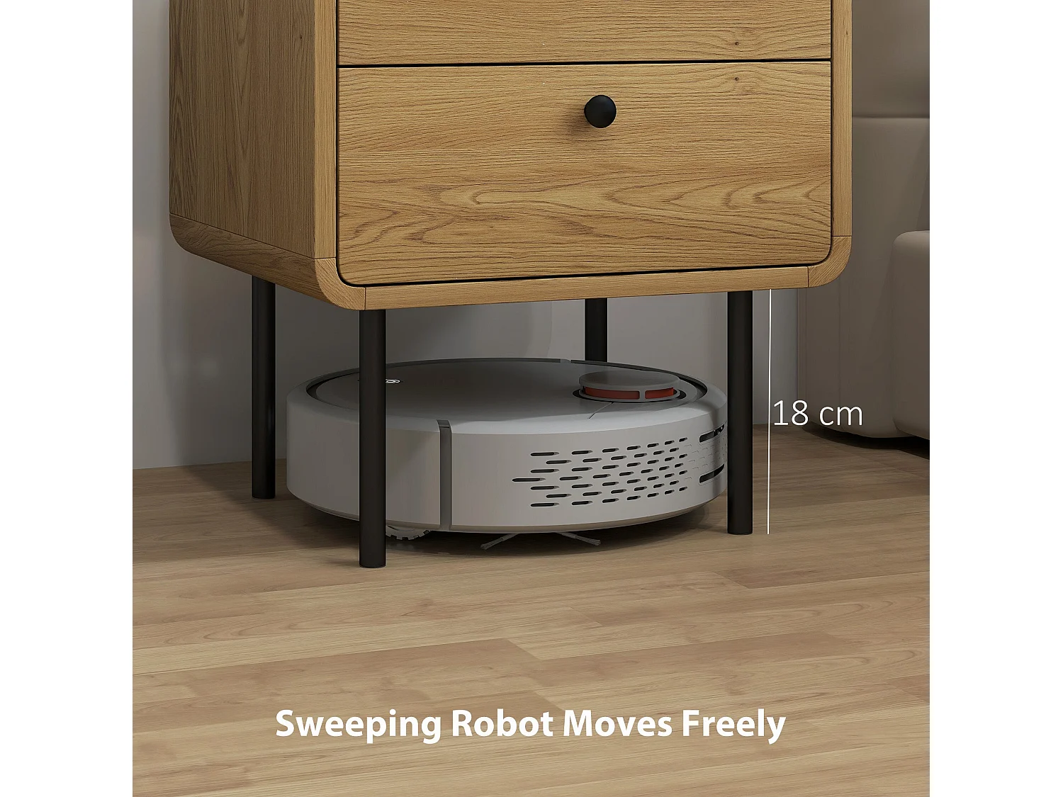 Fafile Lesu Oak Bedside Table 2 Drawers Black Steel Legs