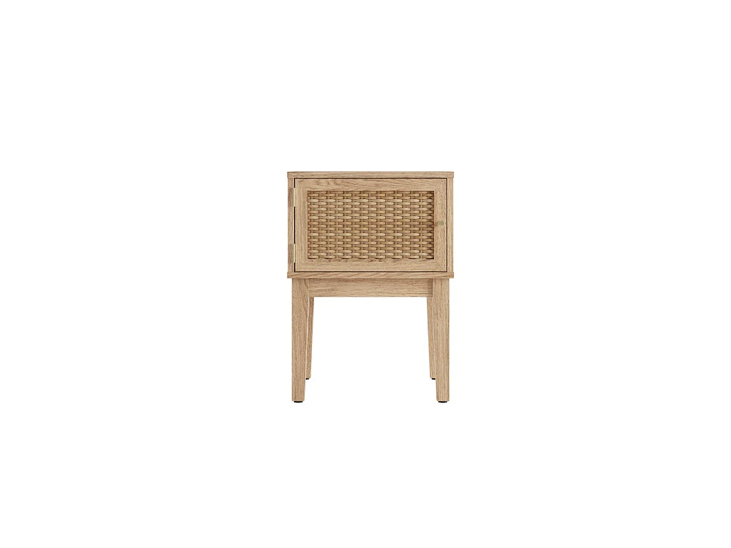 Waterford Oak and Rattan Bedside Table 1 Door Gold Toned Details