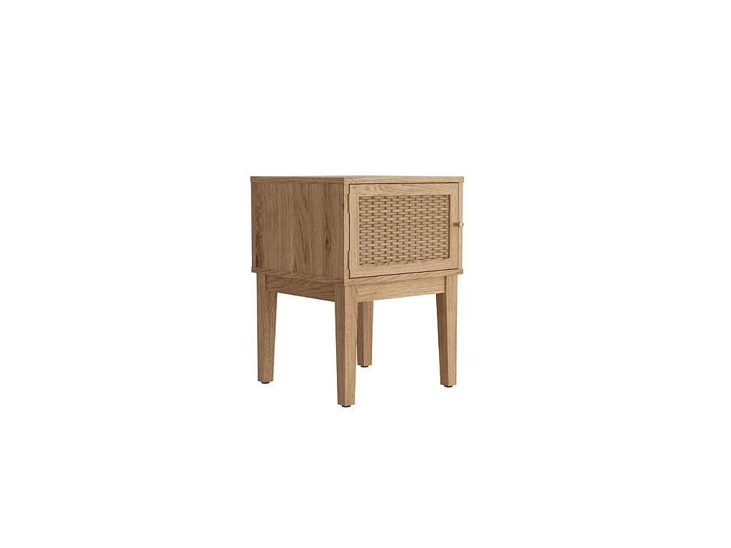 Waterford Oak and Rattan Bedside Table 1 Door Gold Toned Details