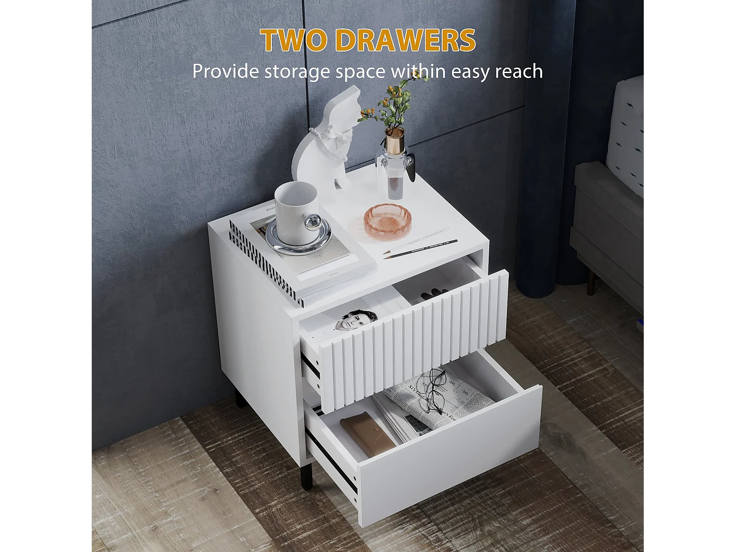 Cove White 2 Drawer Bedside Table Modern Line Detail