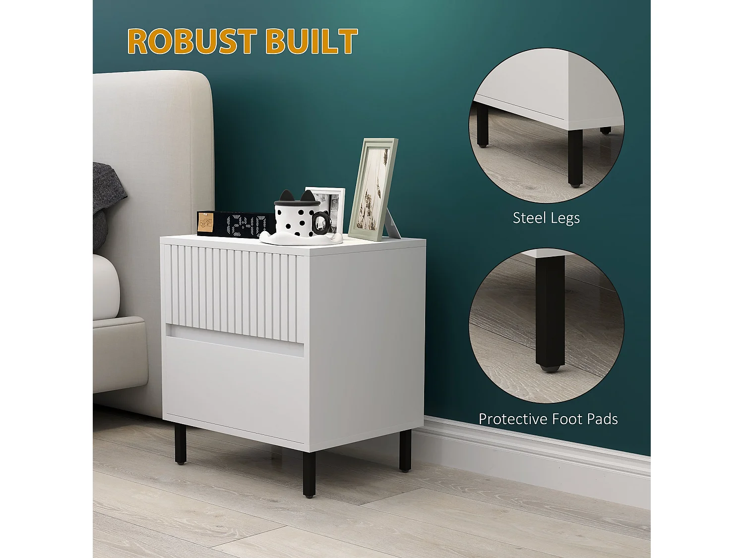 Cove White 2 Drawer Bedside Table Modern Line Detail