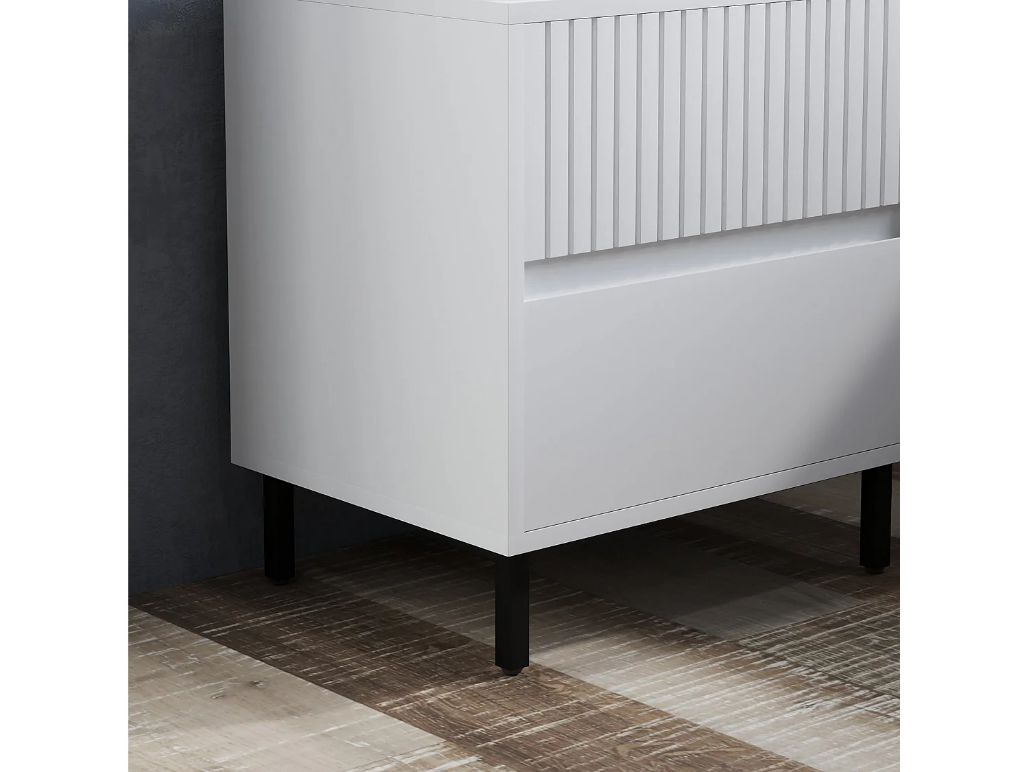 Cove White 2 Drawer Bedside Table Modern Line Detail